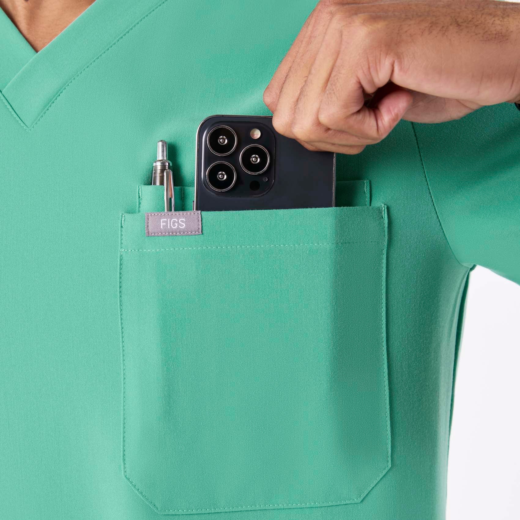 men's Surgical Green Leon - Three-Pocket Scrub Top™ - Image 6