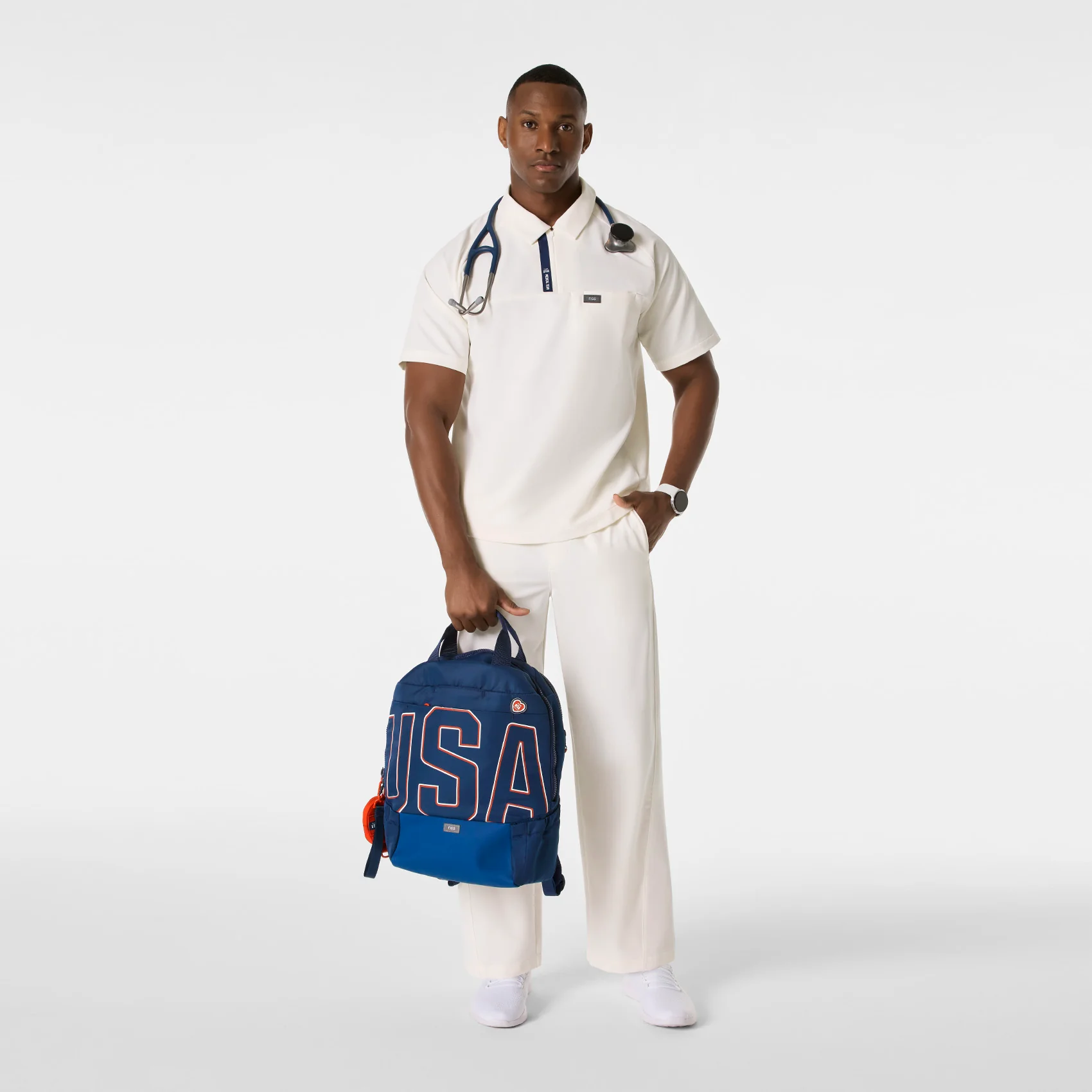 men's Off White FIGS x Team USA FIBREx Polo - Scrub Top - Image 2