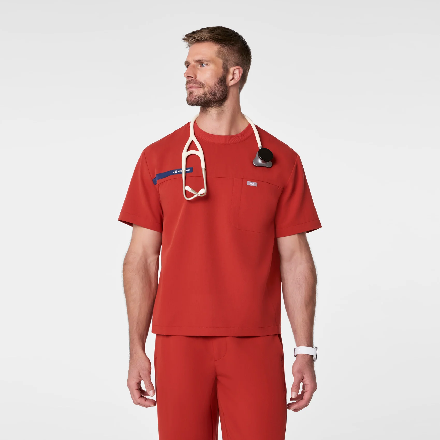 men's Team USA Red FIGS x Team USA Relaxed Crewneck - Scrub Top