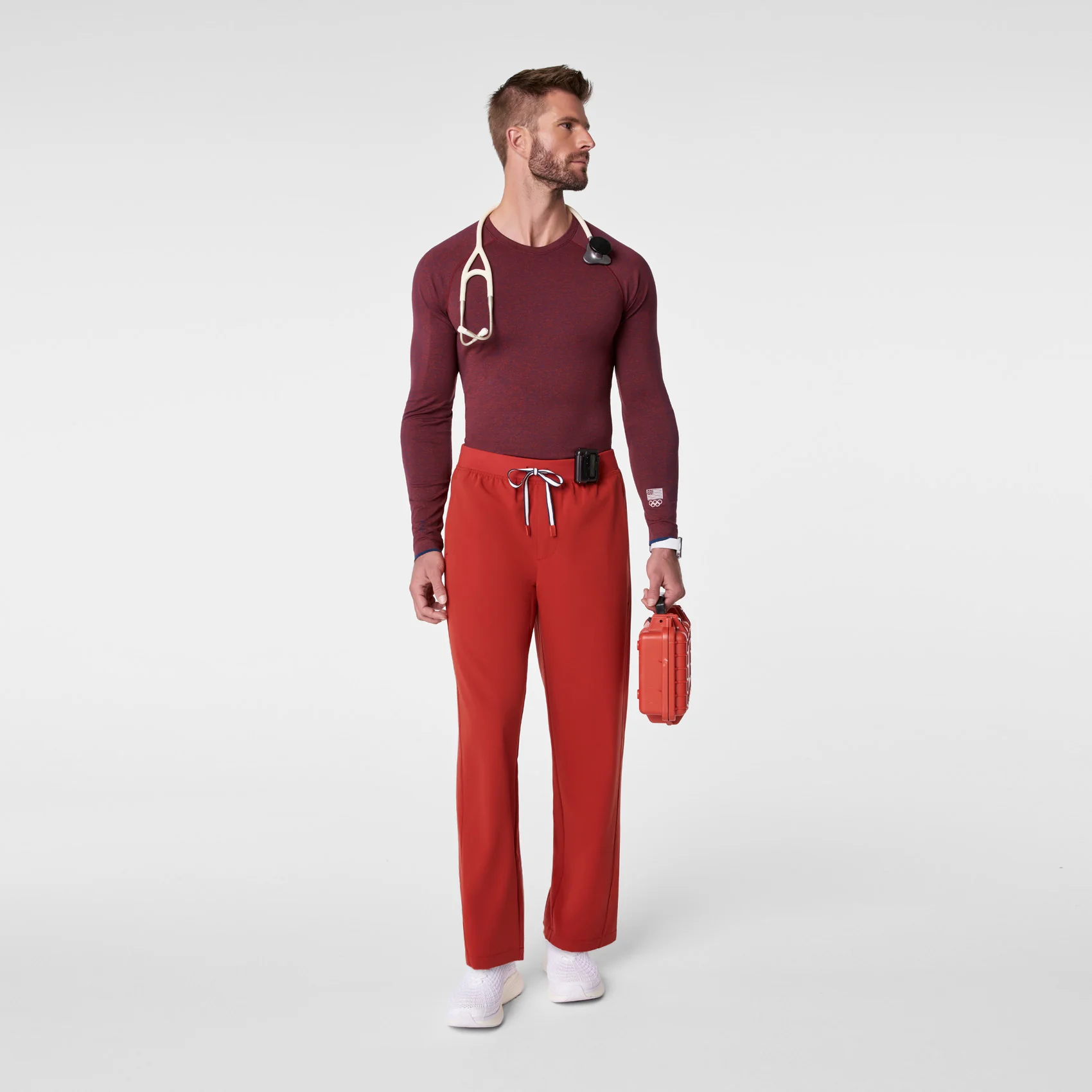 men's Team USA Red FIGS x Team USA Relaxed Straight Leg - Short Scrub Pant - Image 2