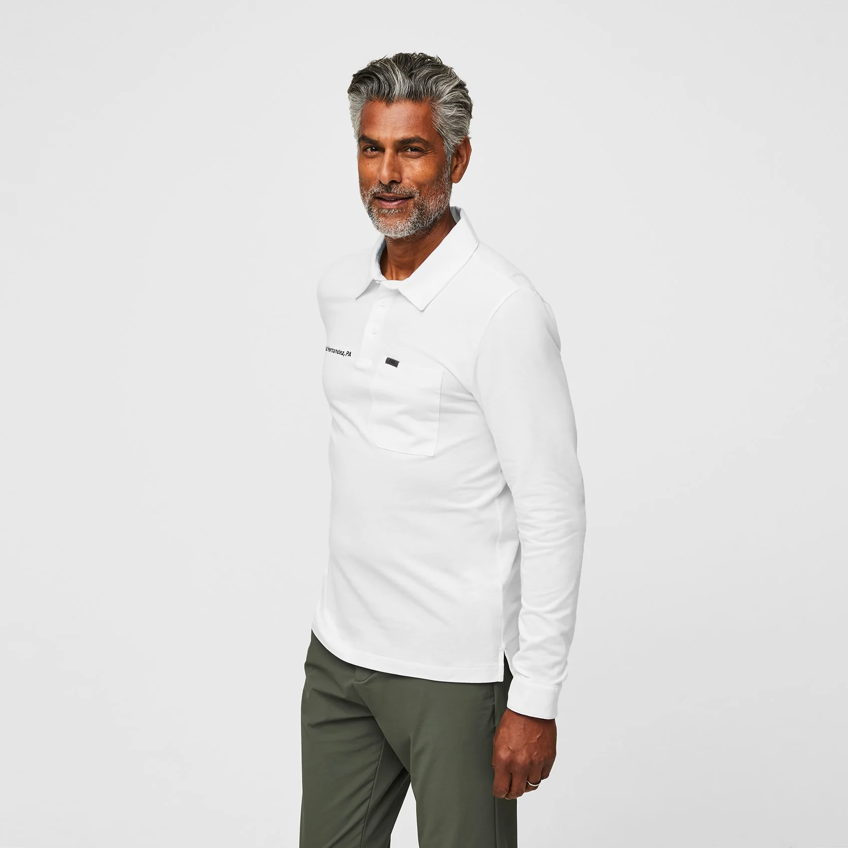 men's White Technical Pique - Slim Longsleeve ScrubPolo™ - Image 5