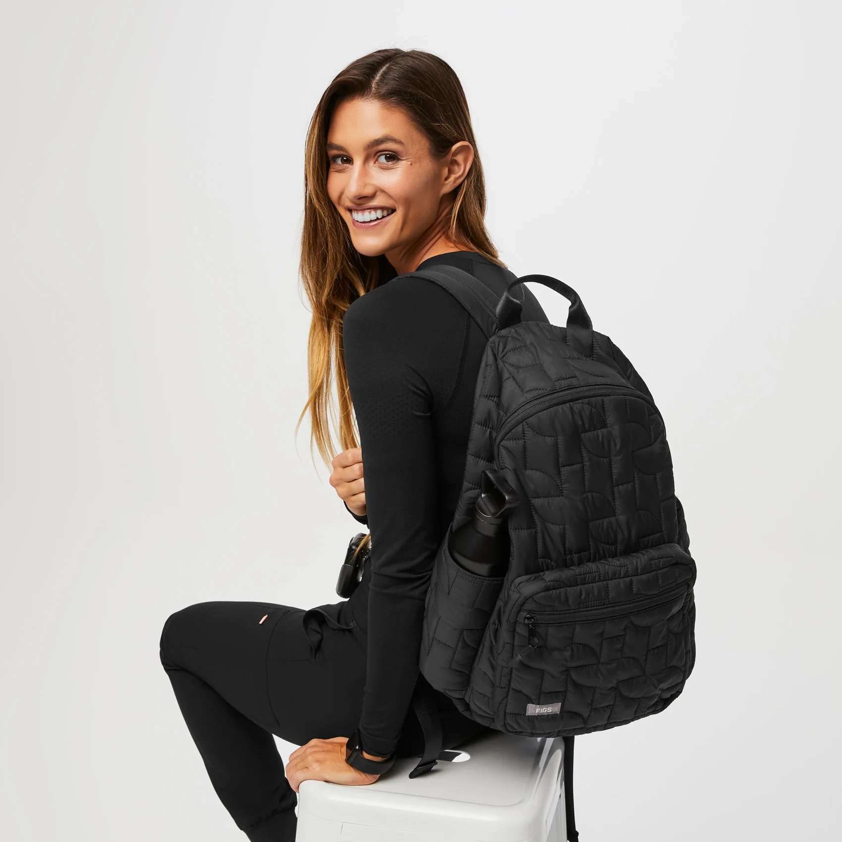 Black Quilted Puffer Backpack - Image 5