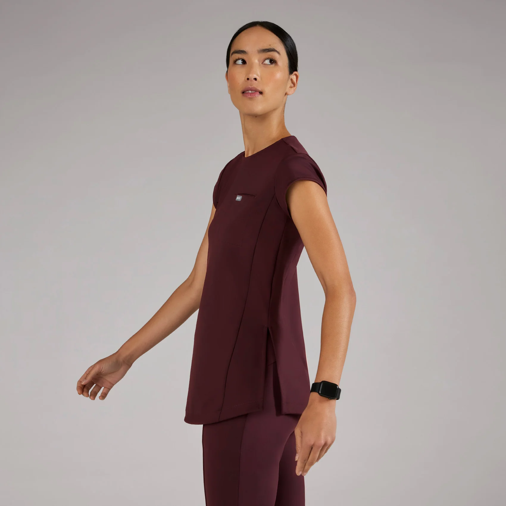 women's Burgundy Alma FORMx Slim Crewneck Tunic - Scrub Top™ - Image 2