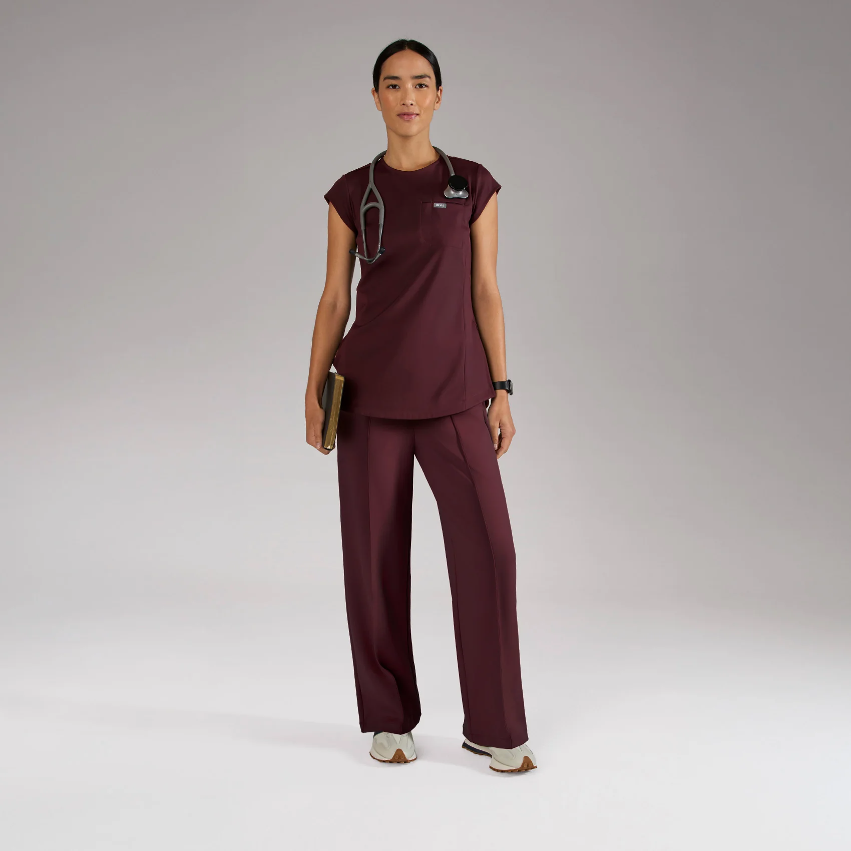 women's Burgundy Alma FORMx Slim Crewneck Tunic - Scrub Top™ - Image 3