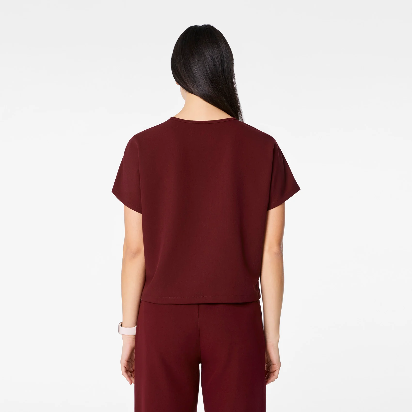 women's Burgundy Arua Cropped V-Neck - One-Pocket Scrub Top - Image 4