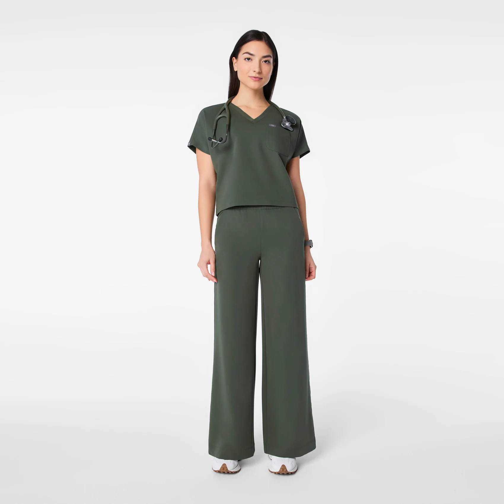 women's Moss Arua Cropped V-Neck - One-Pocket Scrub Top - Image 2