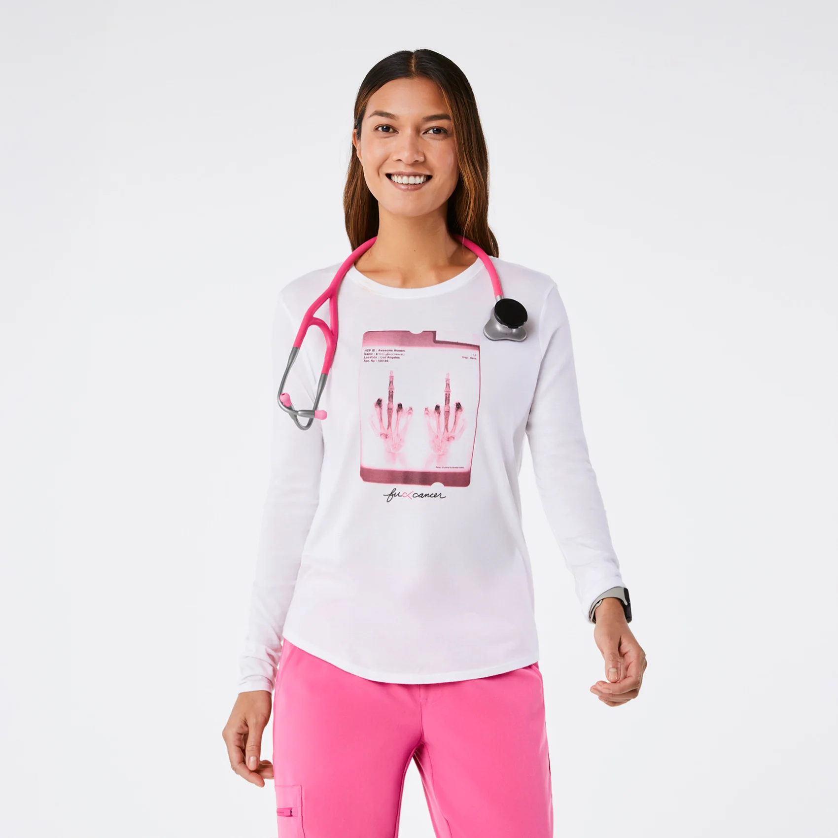 women's White BCA F Cancer X-Ray Supersoft - Longsleeve Underscrub