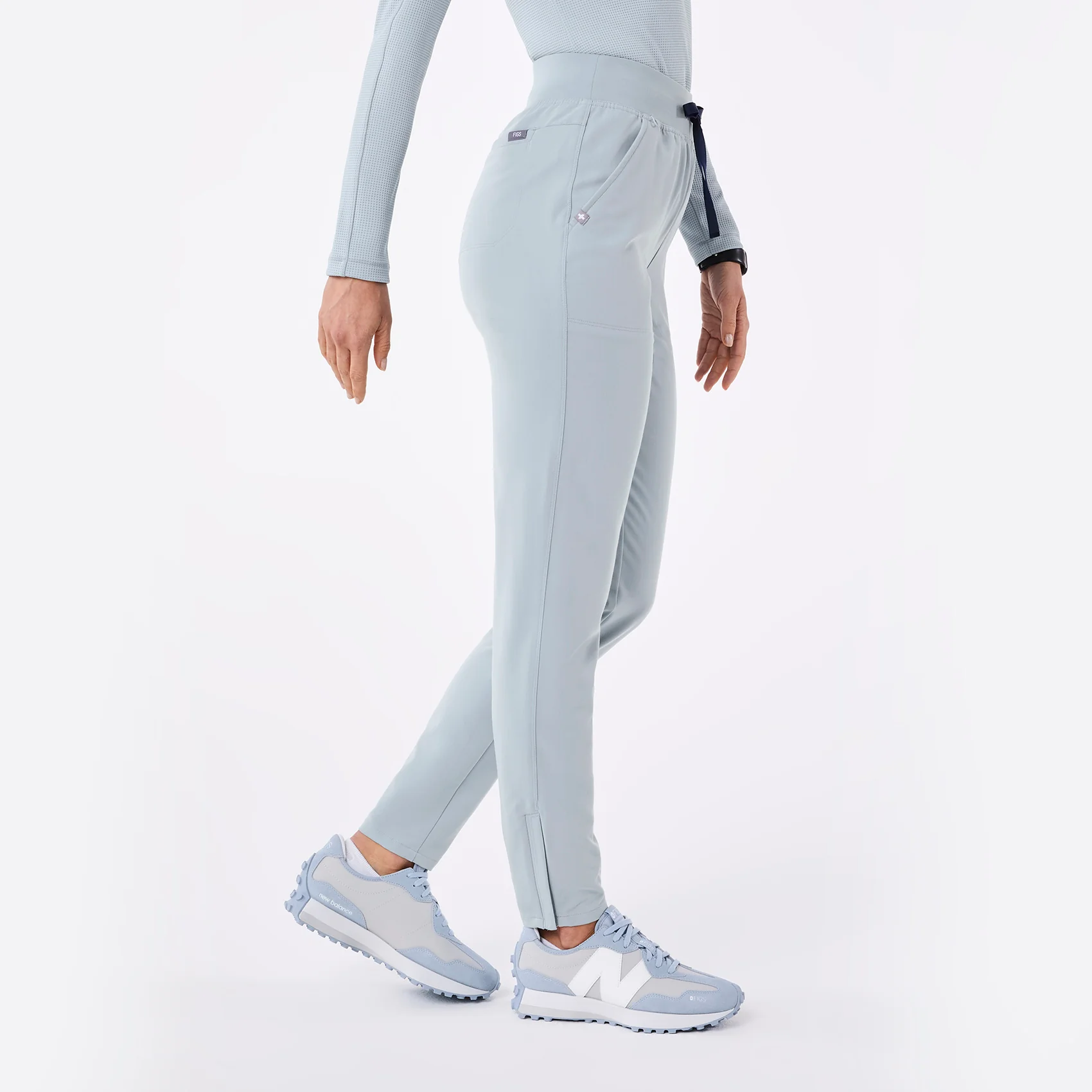 women's Dusty Blue Bristol High Waisted - Tall Slim Tapered Scrub Pants - Image 3