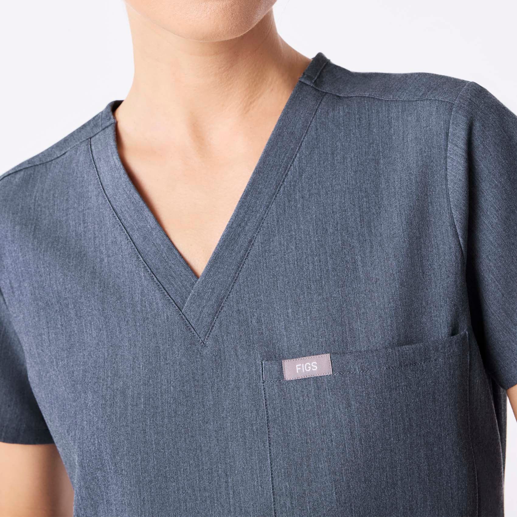 women's Heather Denim Catarina Petite - One-Pocket Scrub Top™ - Image 5