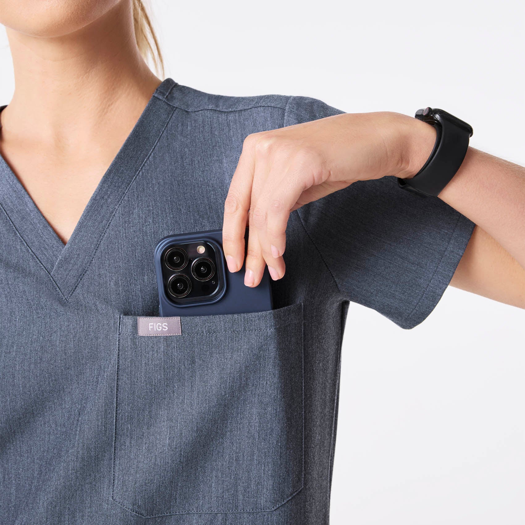 women's Heather Denim Catarina Petite - One-Pocket Scrub Top™ - Image 6