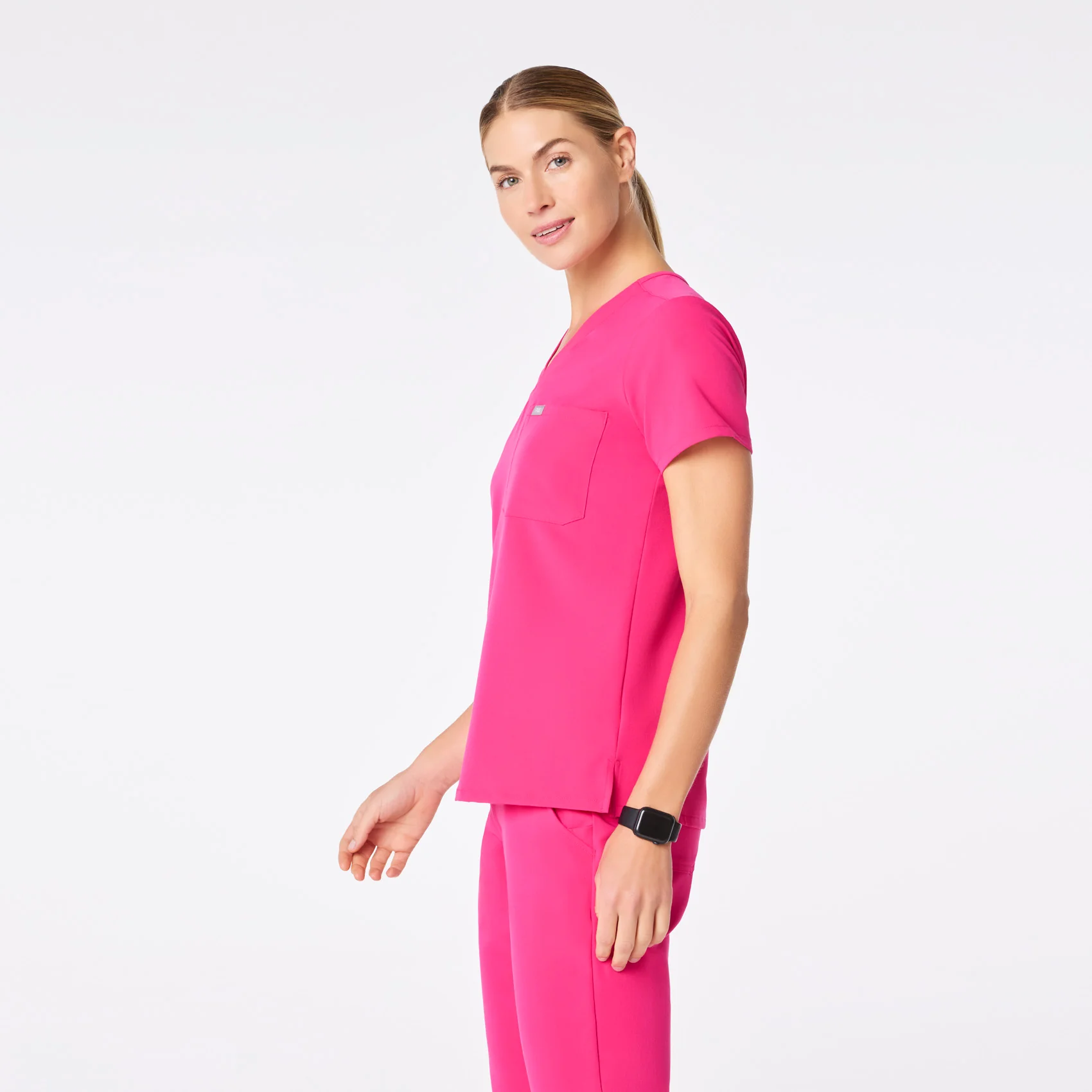 women's Shocking Pink Catarina Petite One-Pocket Scrub Top™ - Image 3
