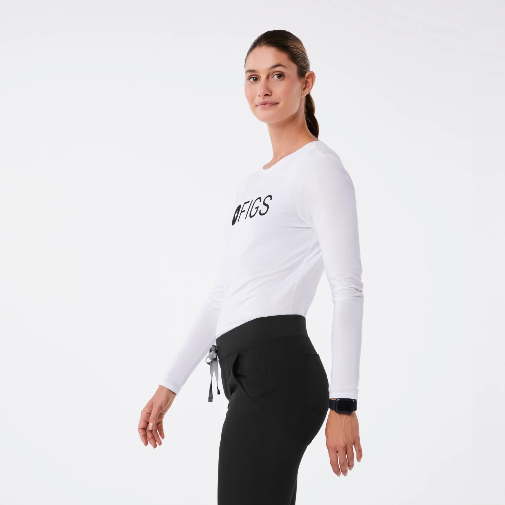 women's Bright White FIGS Logo Supersoft - Longsleeve Underscrub - Image 4