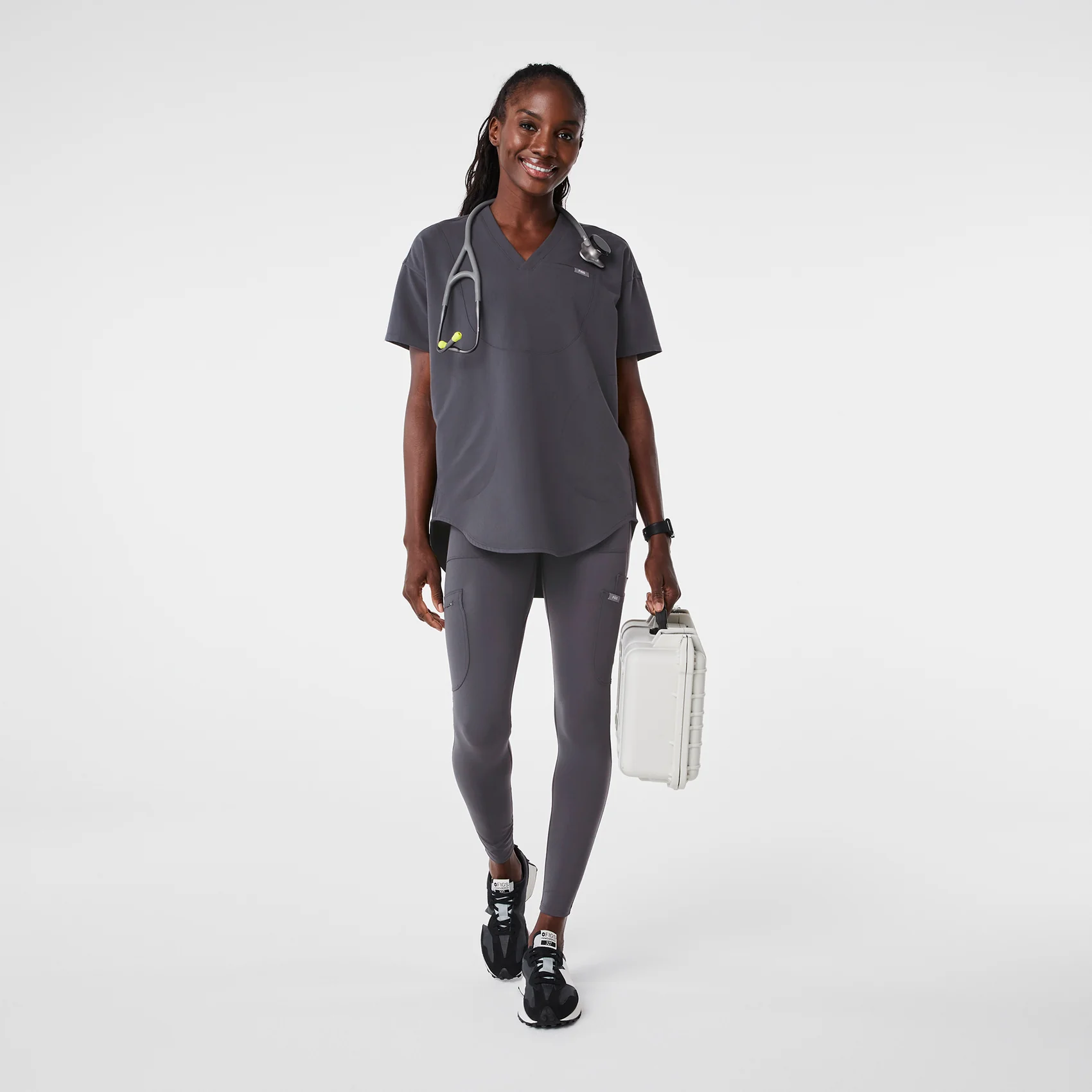 women's Charcoal Halle Shortsleeve V-Neck Tunic - Scrub Top - Image 2