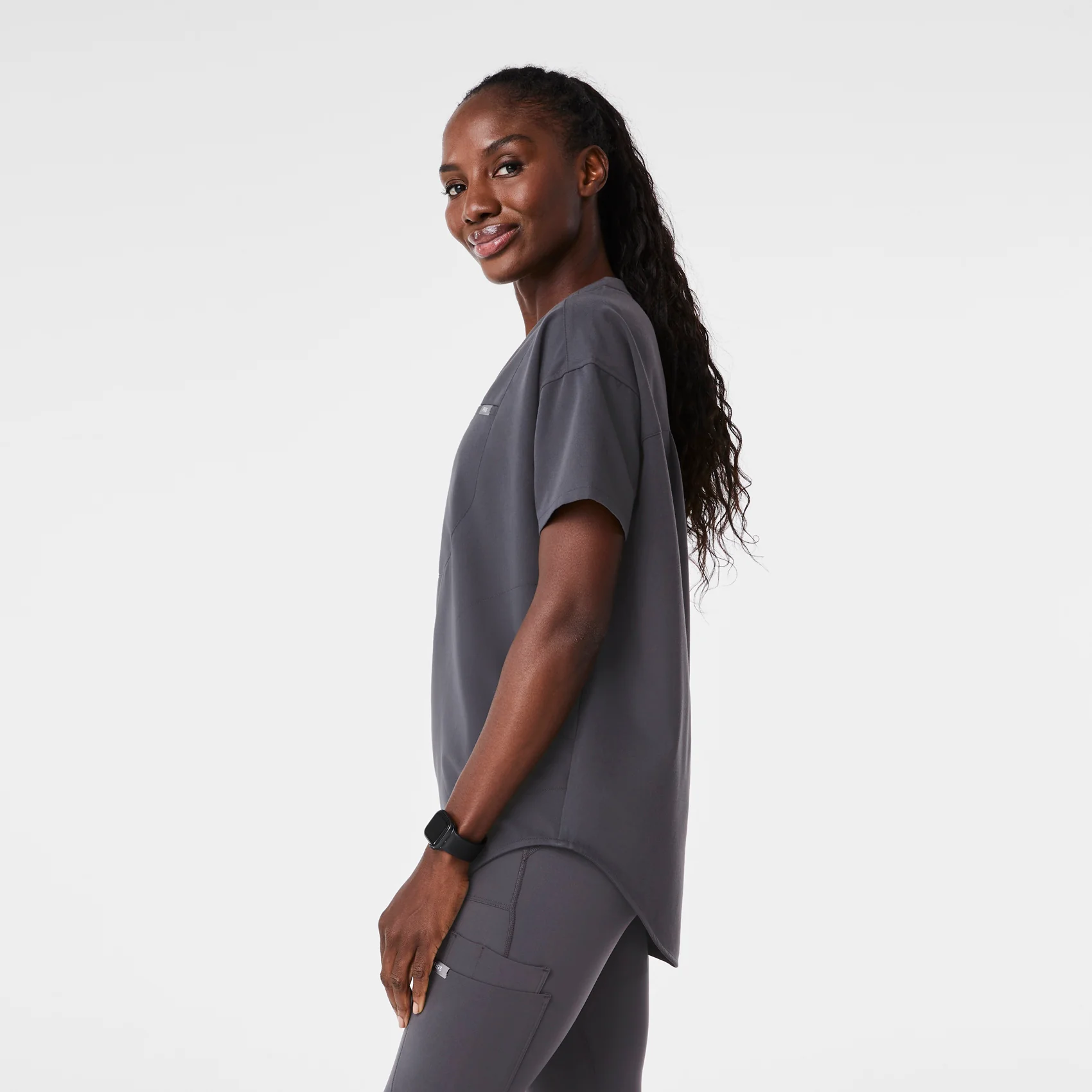 women's Charcoal Halle Shortsleeve V-Neck Tunic - Scrub Top - Image 3