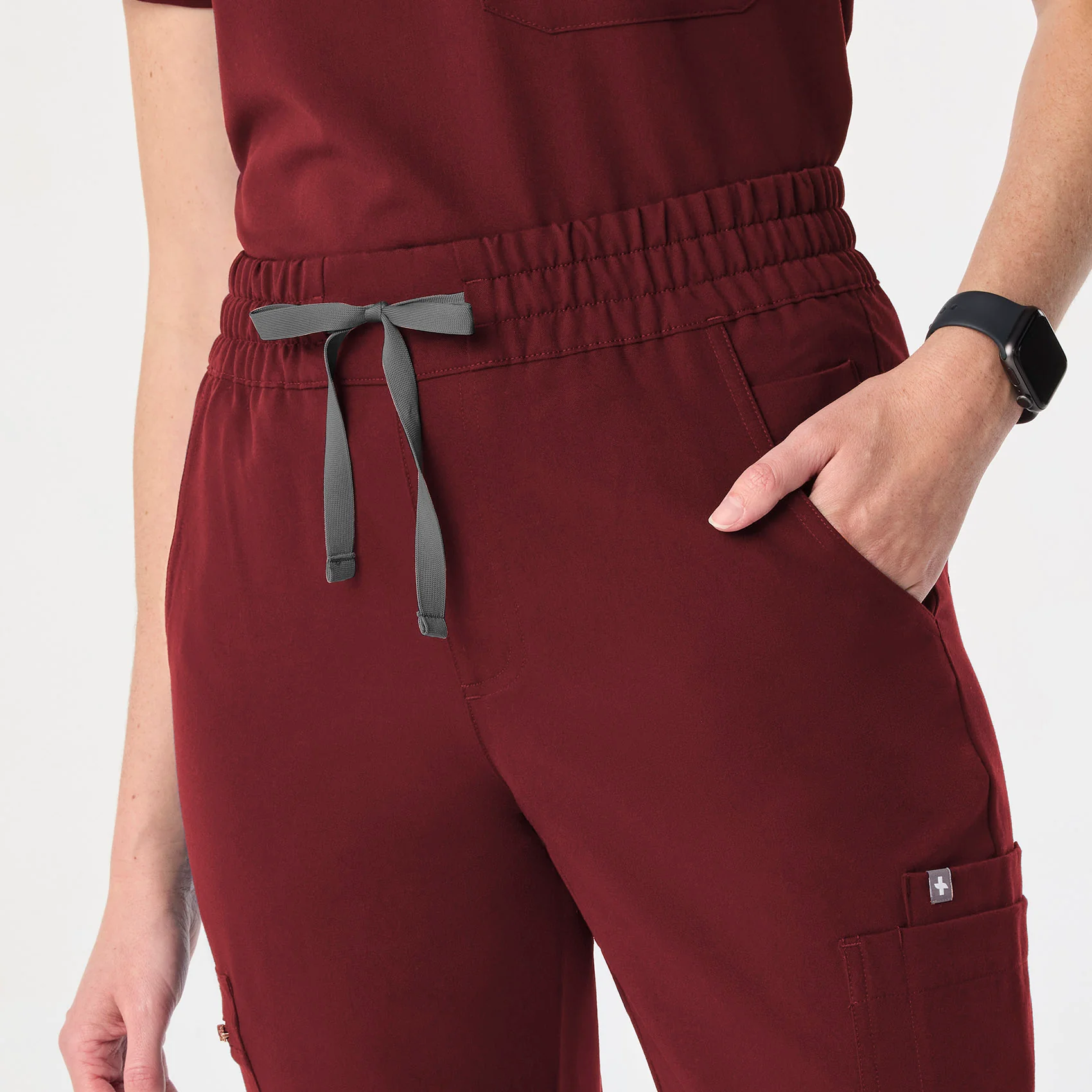 women's Burgundy High Waisted Dowa - Petite Scrub Pant - Image 5