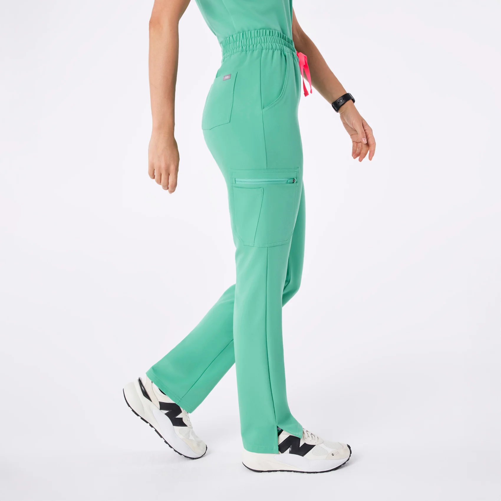 women's Surgical Green High Waisted Dowa - Petite Scrub Pants - Image 3
