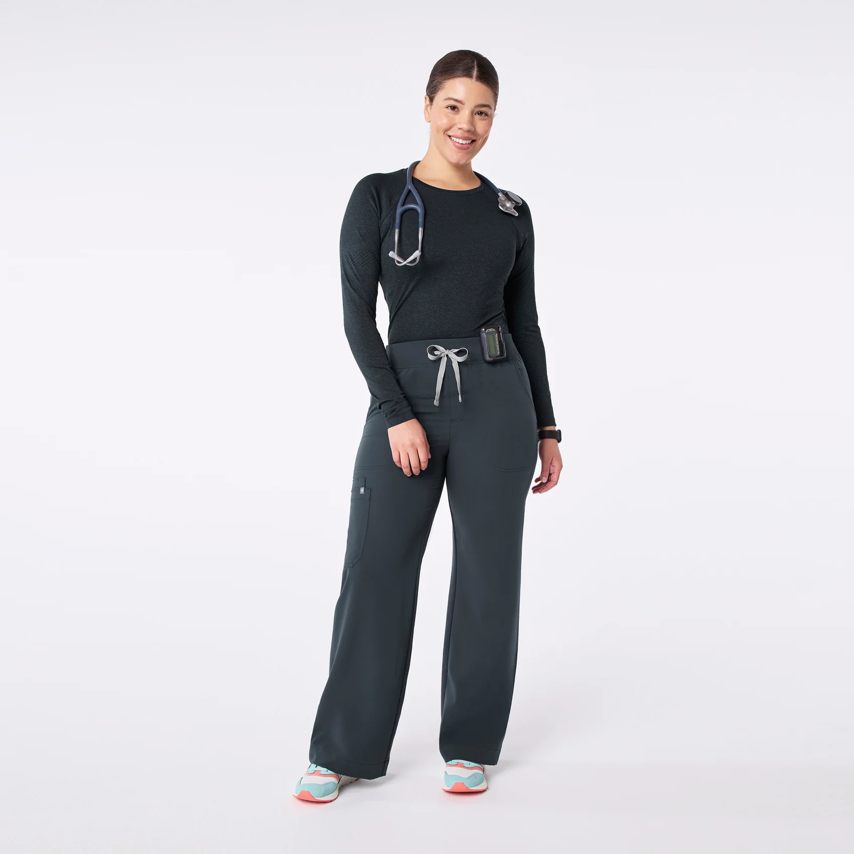 women's Dark Harbor High Waisted Isabel Wide Leg - Petite Scrub Pant - Image 2