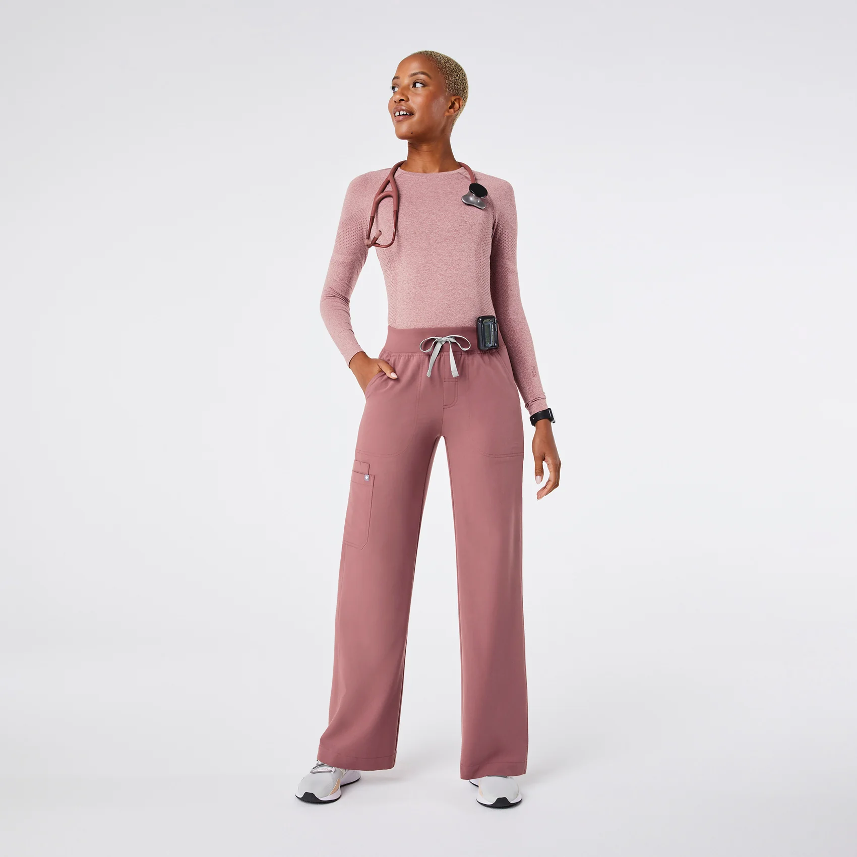 women's Mauve High Waisted Isabel Wide Leg - Petite Scrub Pant - Image 2