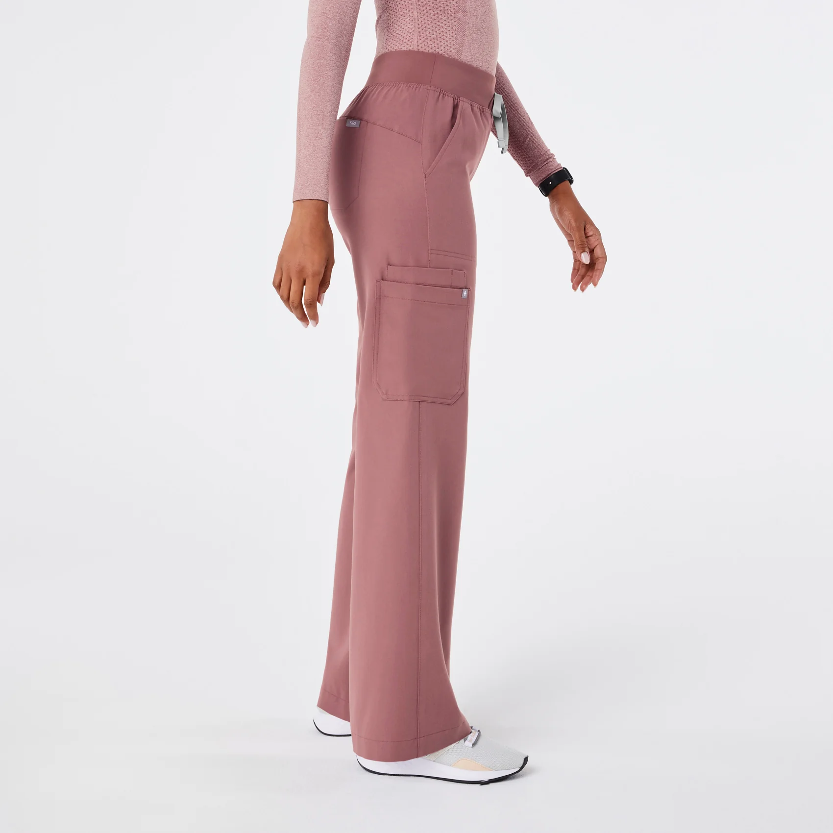 women's Mauve High Waisted Isabel Wide Leg - Petite Scrub Pant - Image 3
