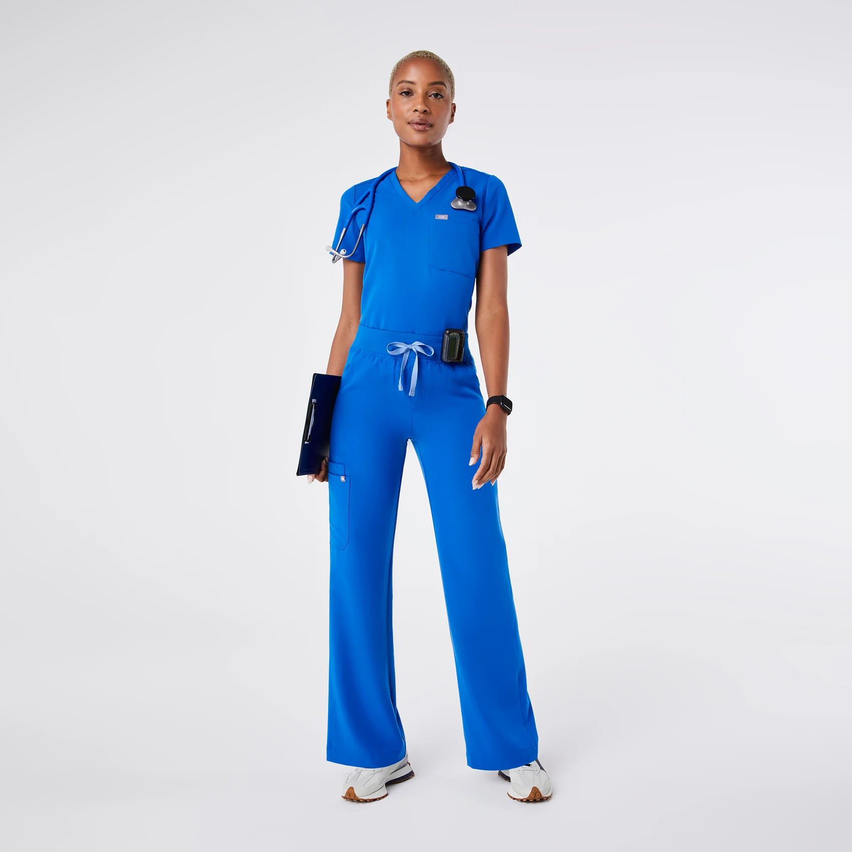 women's Royal Blue High Waisted Isabel Wide Leg - Petite Scrub Pant - Image 2