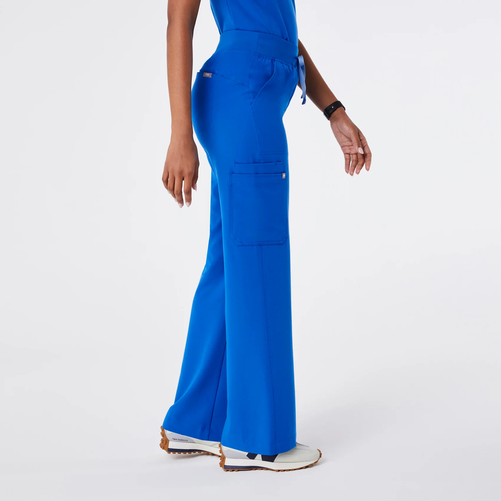 women's Royal Blue High Waisted Isabel Wide Leg - Petite Scrub Pant - Image 3
