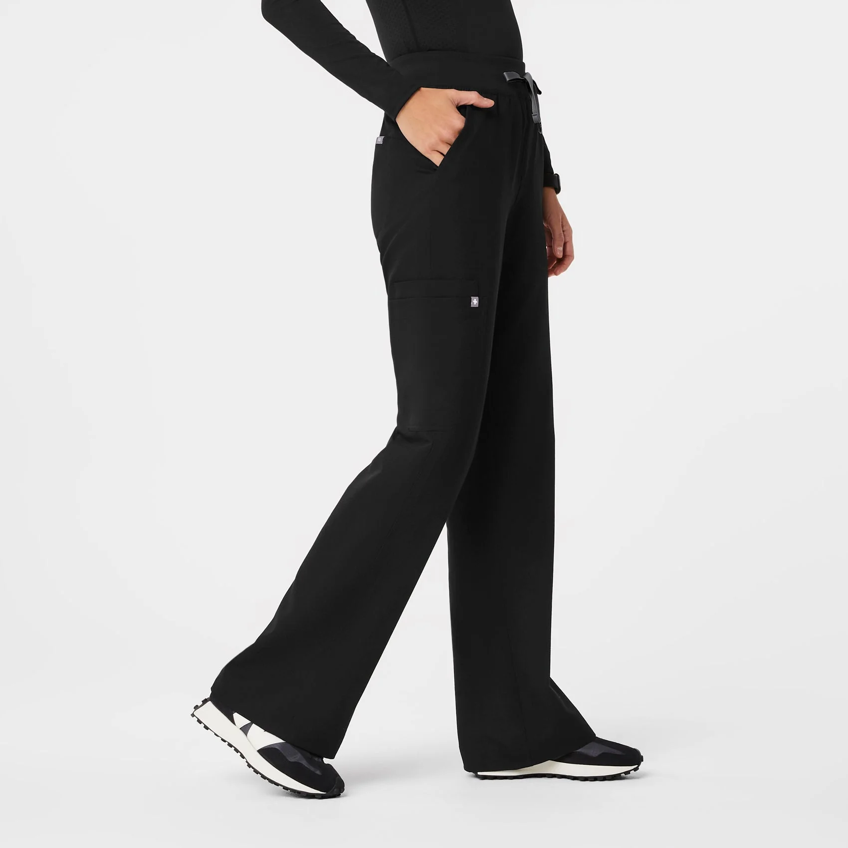 women's Black High Waisted Isabel Wide Leg - Scrub Pant - Image 3