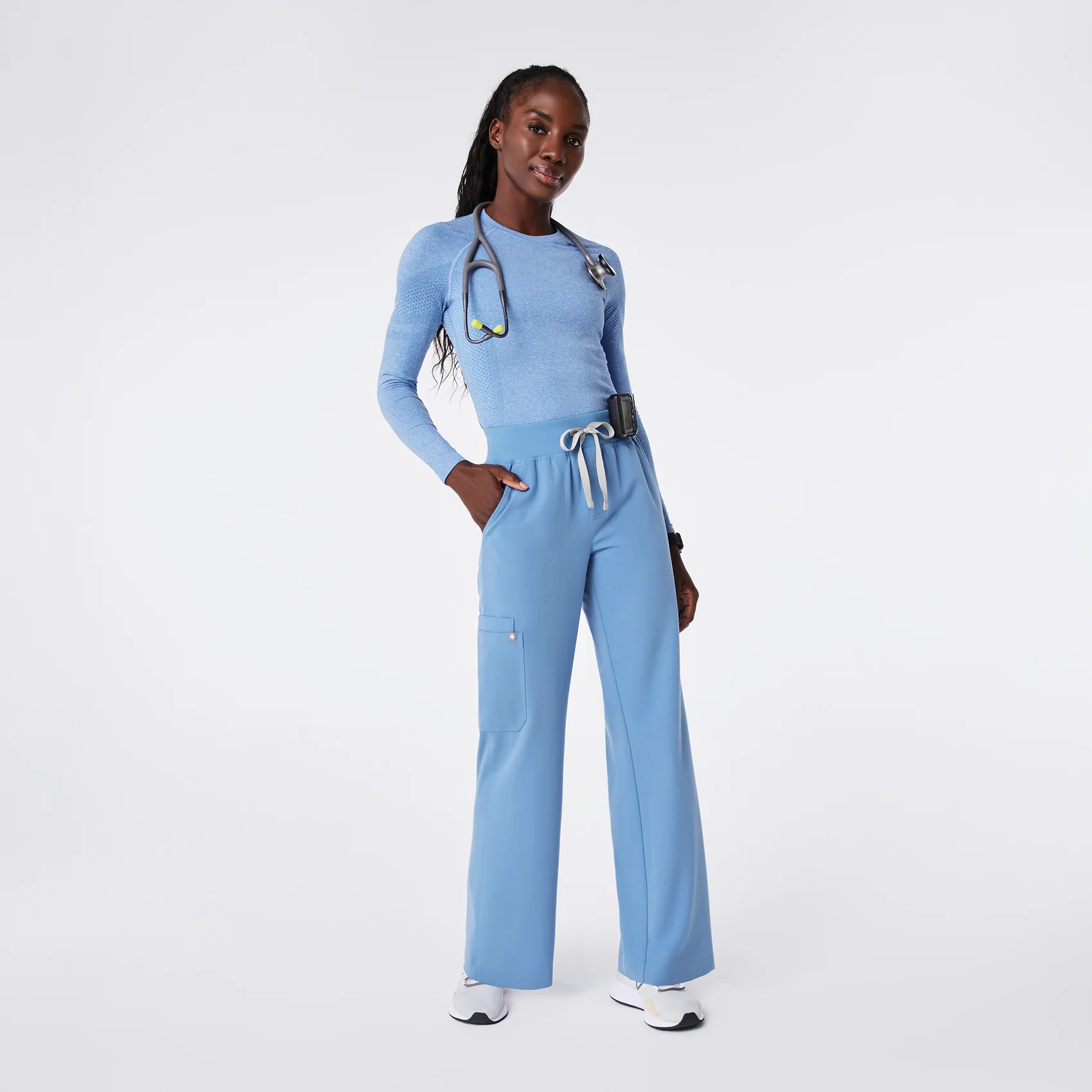 women's Ceil Blue High Waisted Isabel Wide Leg - Scrub Pant - Image 2