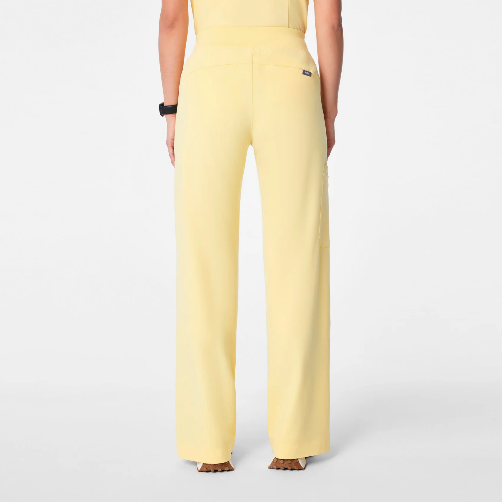 women's Butter Yellow High Waisted Isabel Wide Leg - Tall Scrub Pant - Image 4