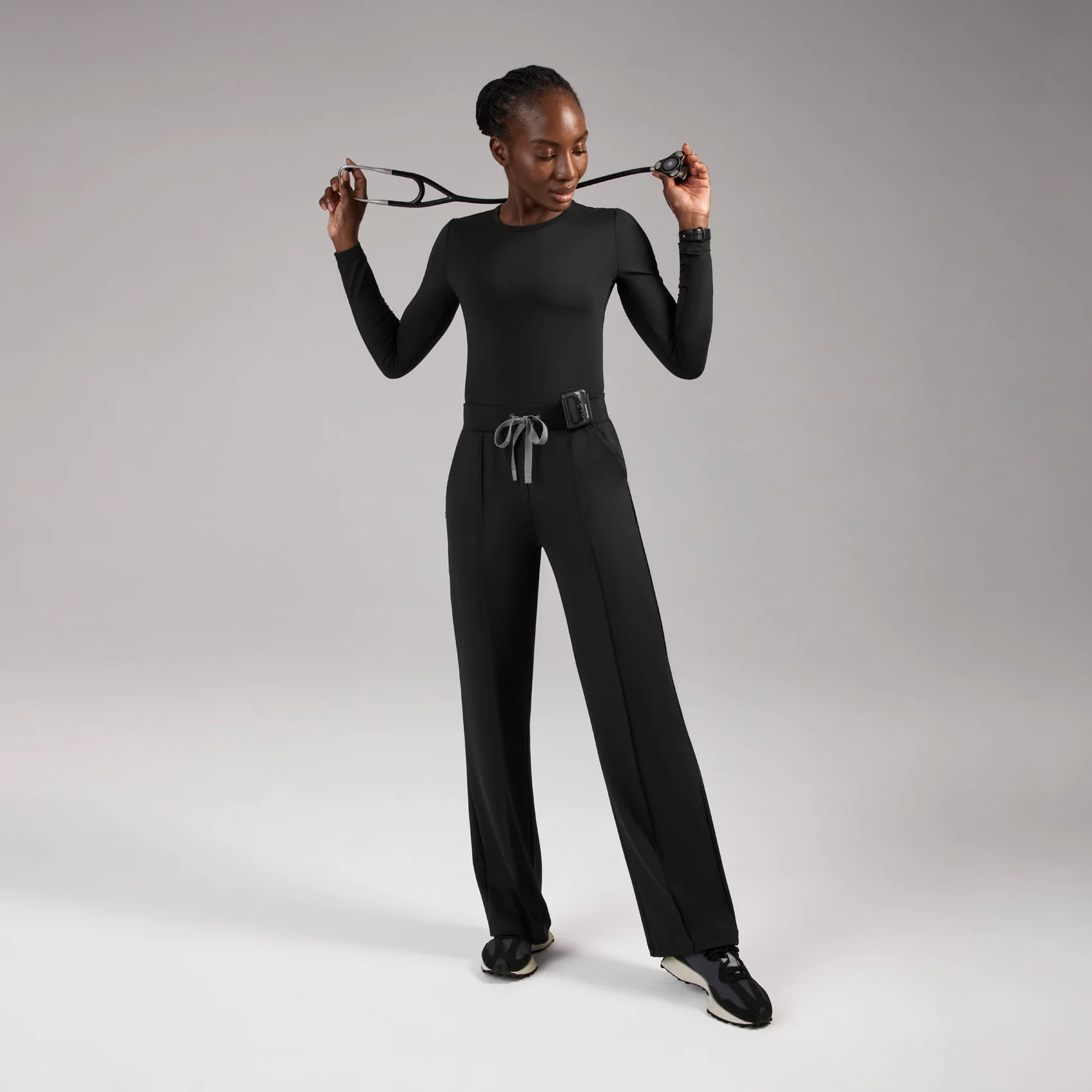 women's Black High Waisted Piedra FORMx™ Straight Leg - Petite Scrub Pant - Image 2