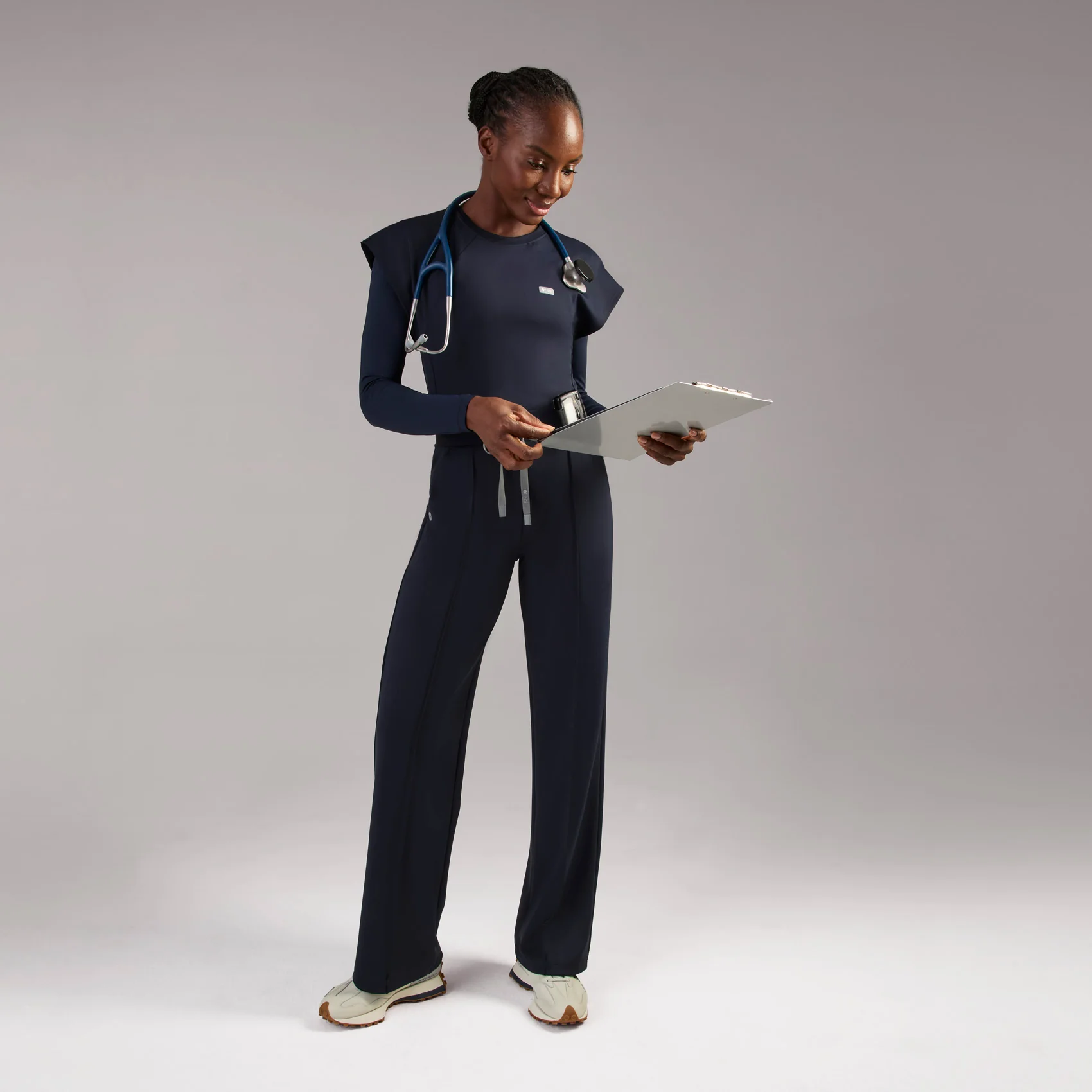 women's Navy High Waisted Piedra FORMx™ Straight Leg - Tall Scrub Pant - Image 2