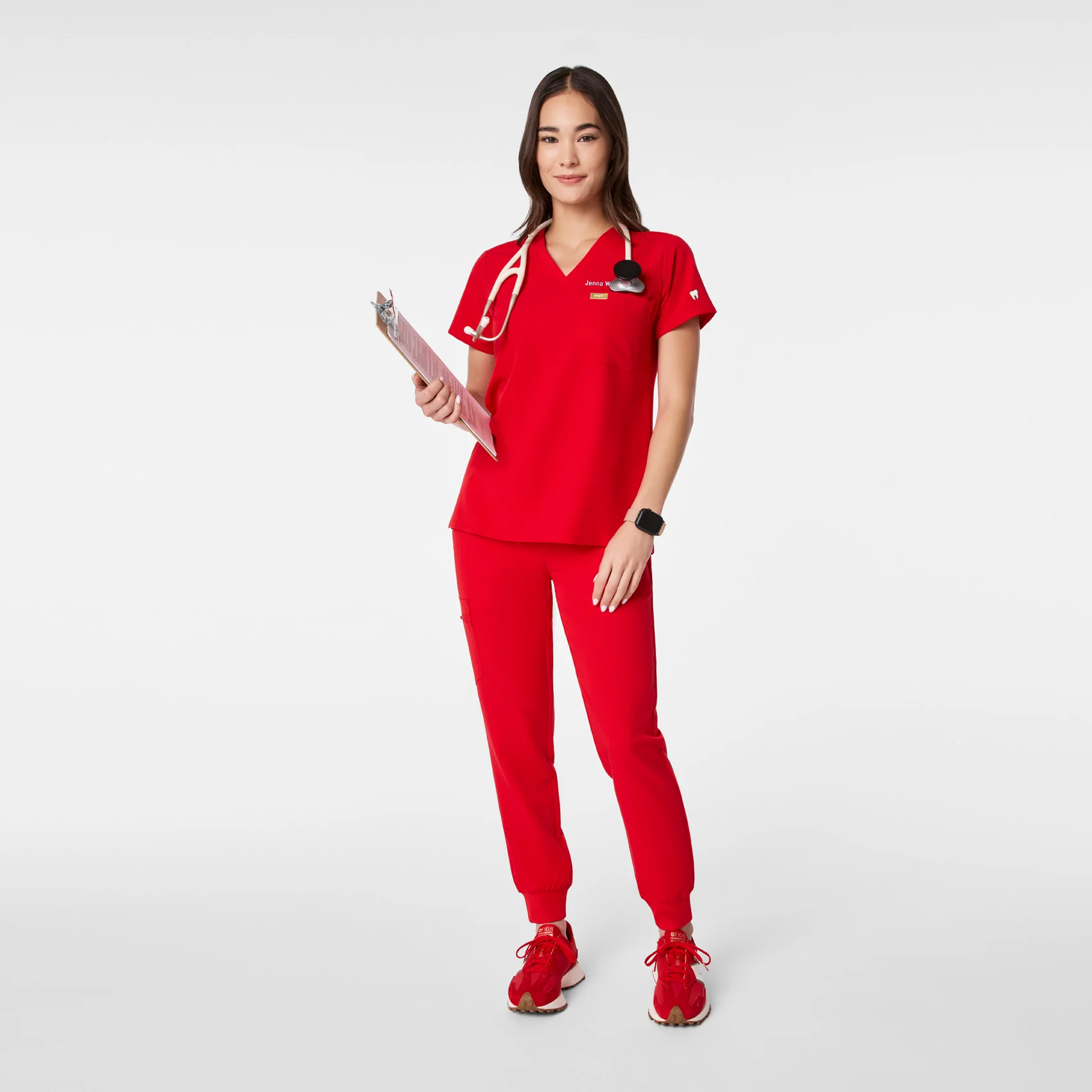 women's Lunar New Year Pop Red Catarina - One-Pocket Scrub Top™ - Image 3