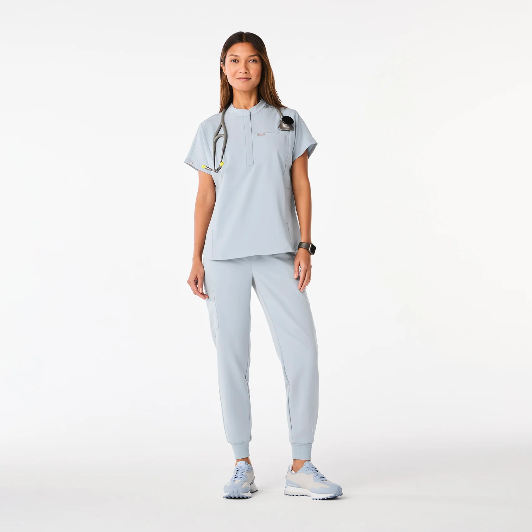 women's Dusty Blue Montex - Mock Neck Scrub Top - Image 2