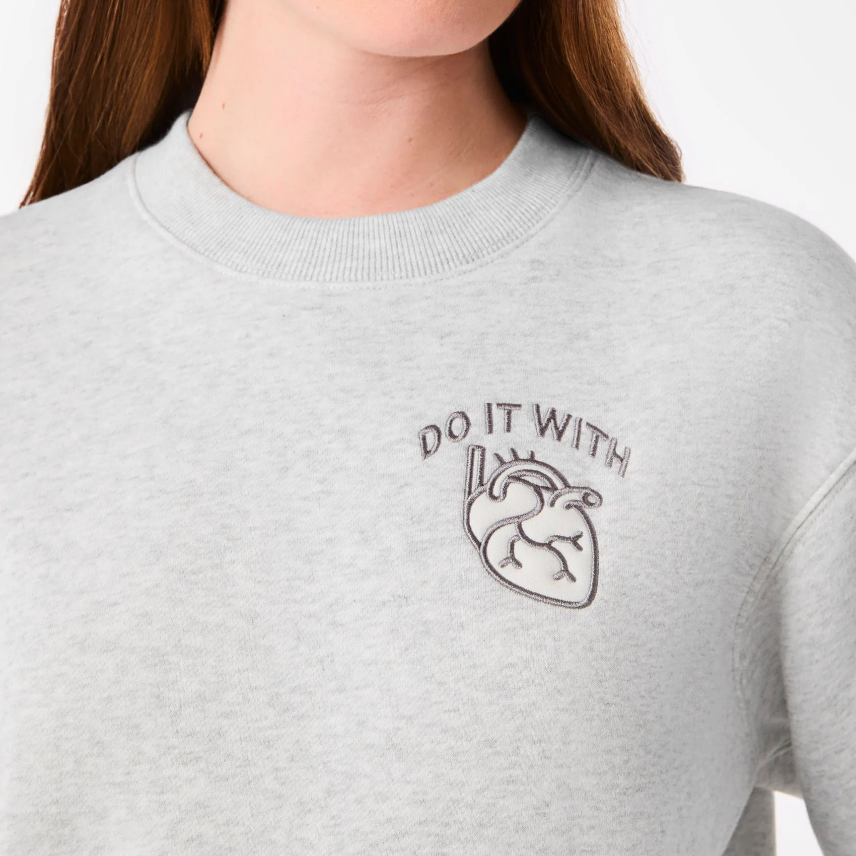 women's Heather Grey Off-Shift Do It With Heart - Crewneck Sweatshirt™ - Image 2