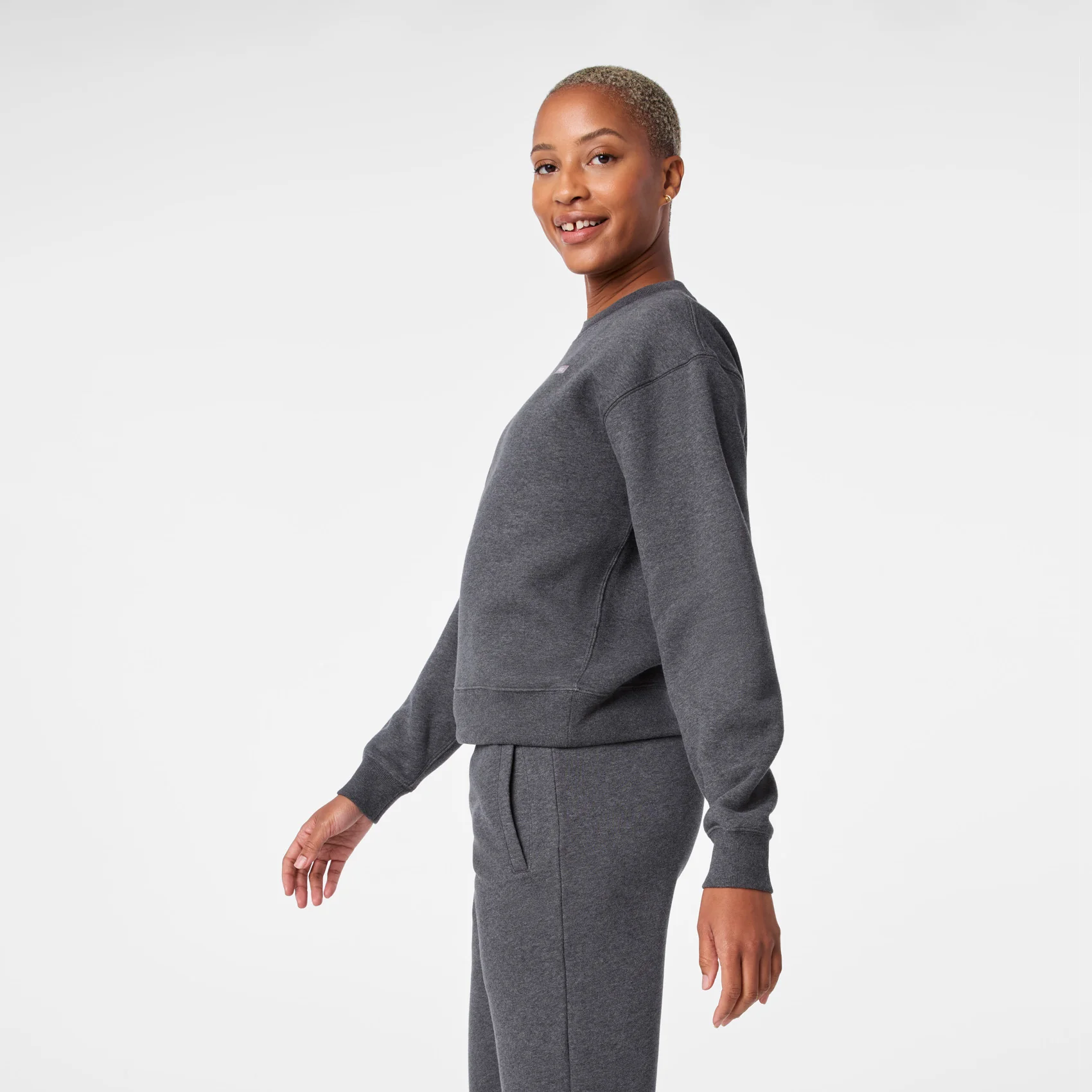 women's Charcoal Heather Grey Off-Shift Relaxed - Crewneck Sweatshirt™ - Image 3