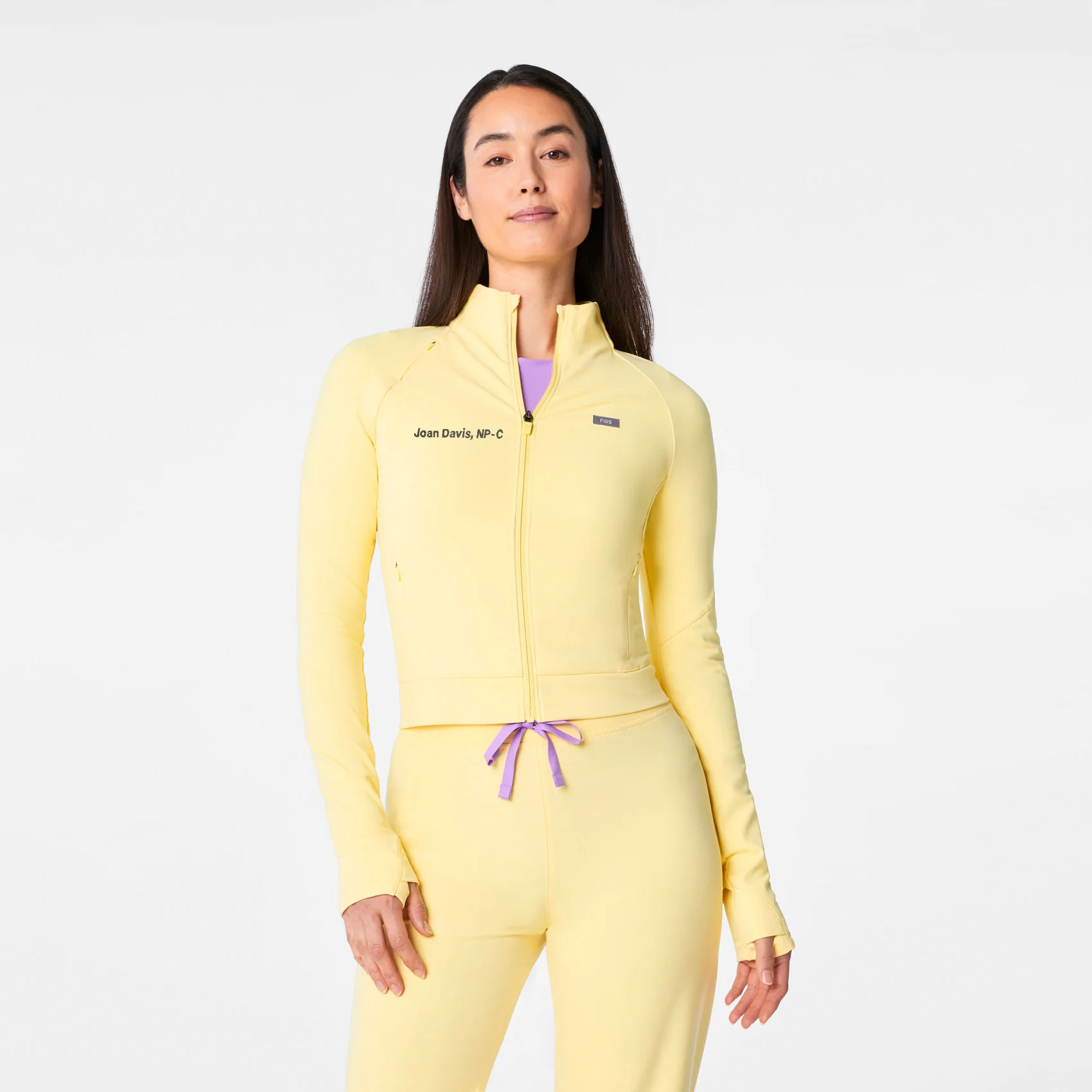 women's Butter Yellow On-Shift ContourKnit Cropped Scrub Jacket™ - Image 2
