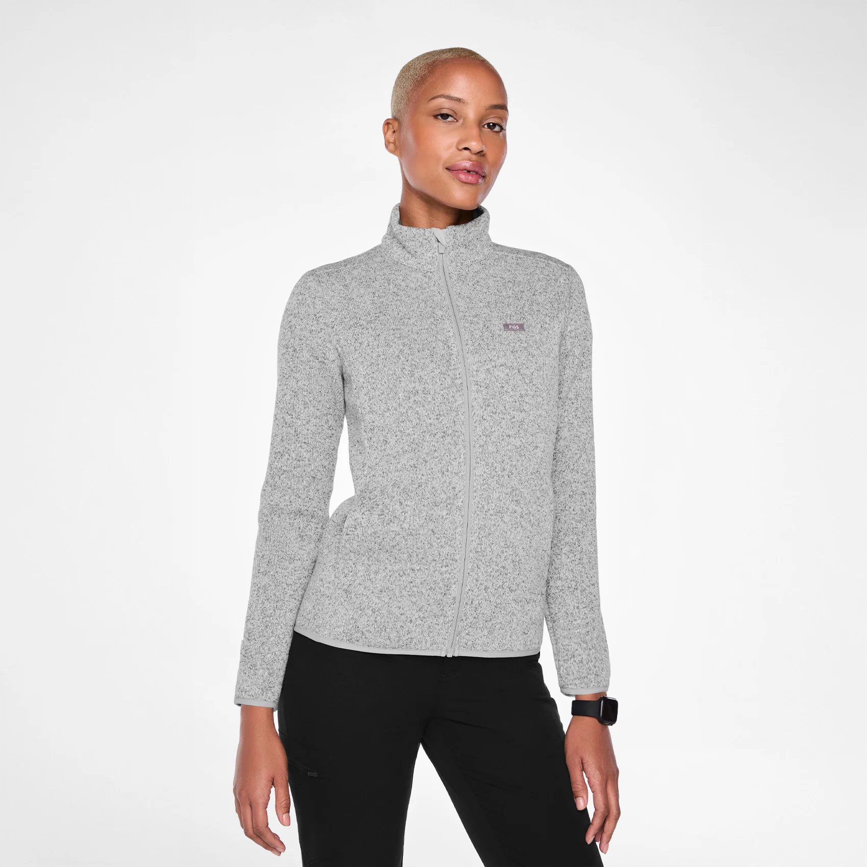 women's Heather Light Grey On-Shift Two-Pocket - Sweater Knit Jacket™ - Image 2