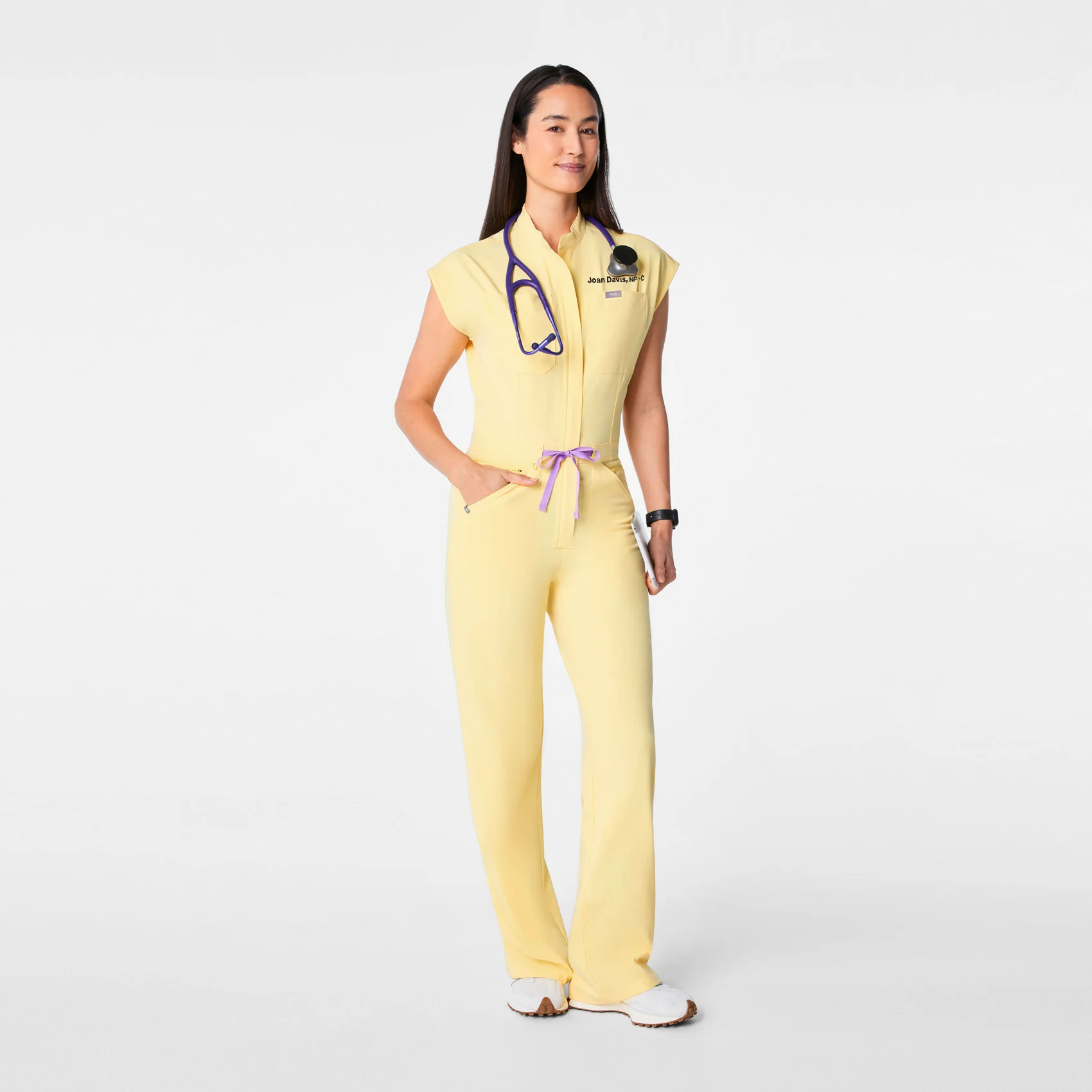 women's Butter Yellow Rafaela Wide Leg - Petite ScrubJumpsuit™
