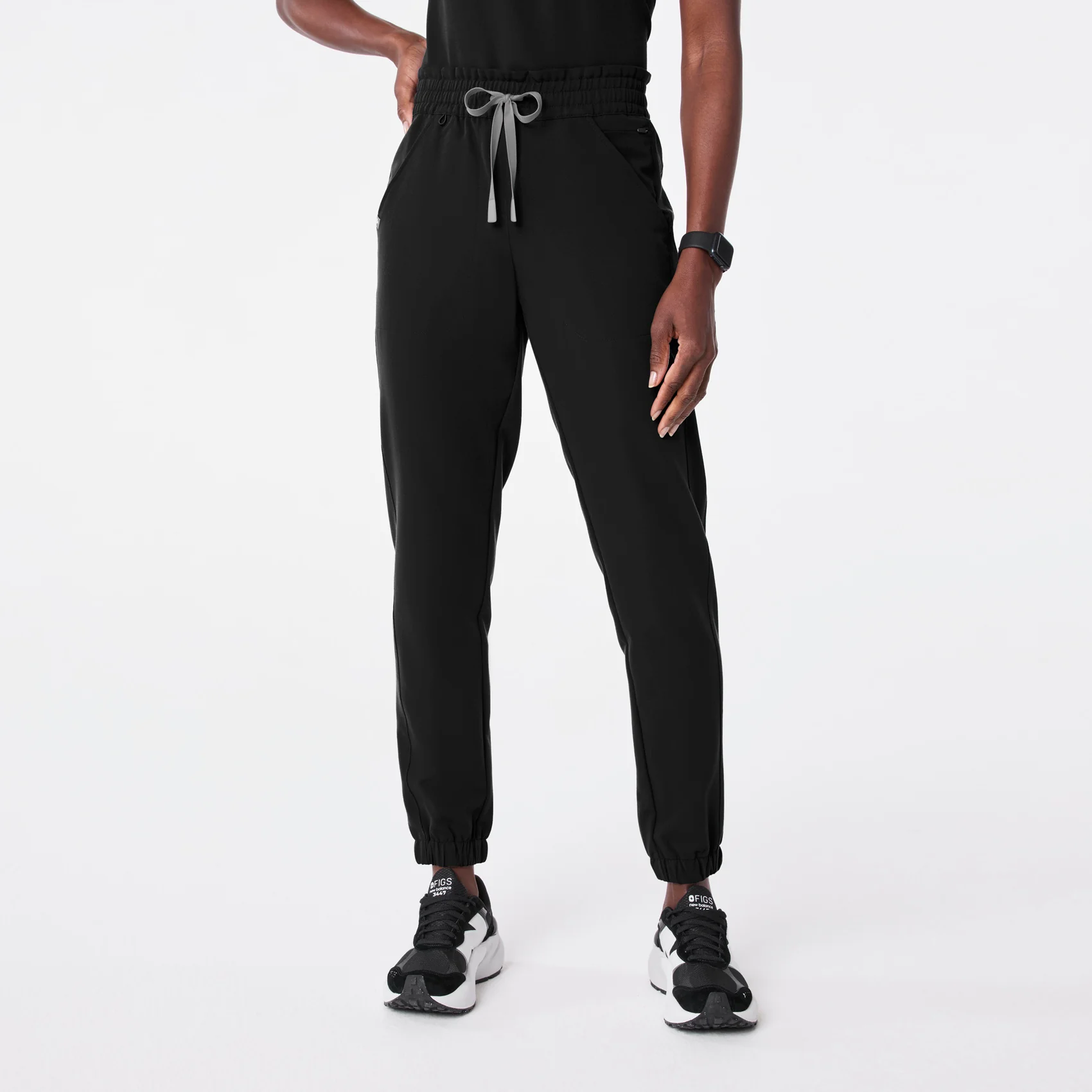 women's Black Regina High Waisted Slim Jogger - Petite Scrub Pant