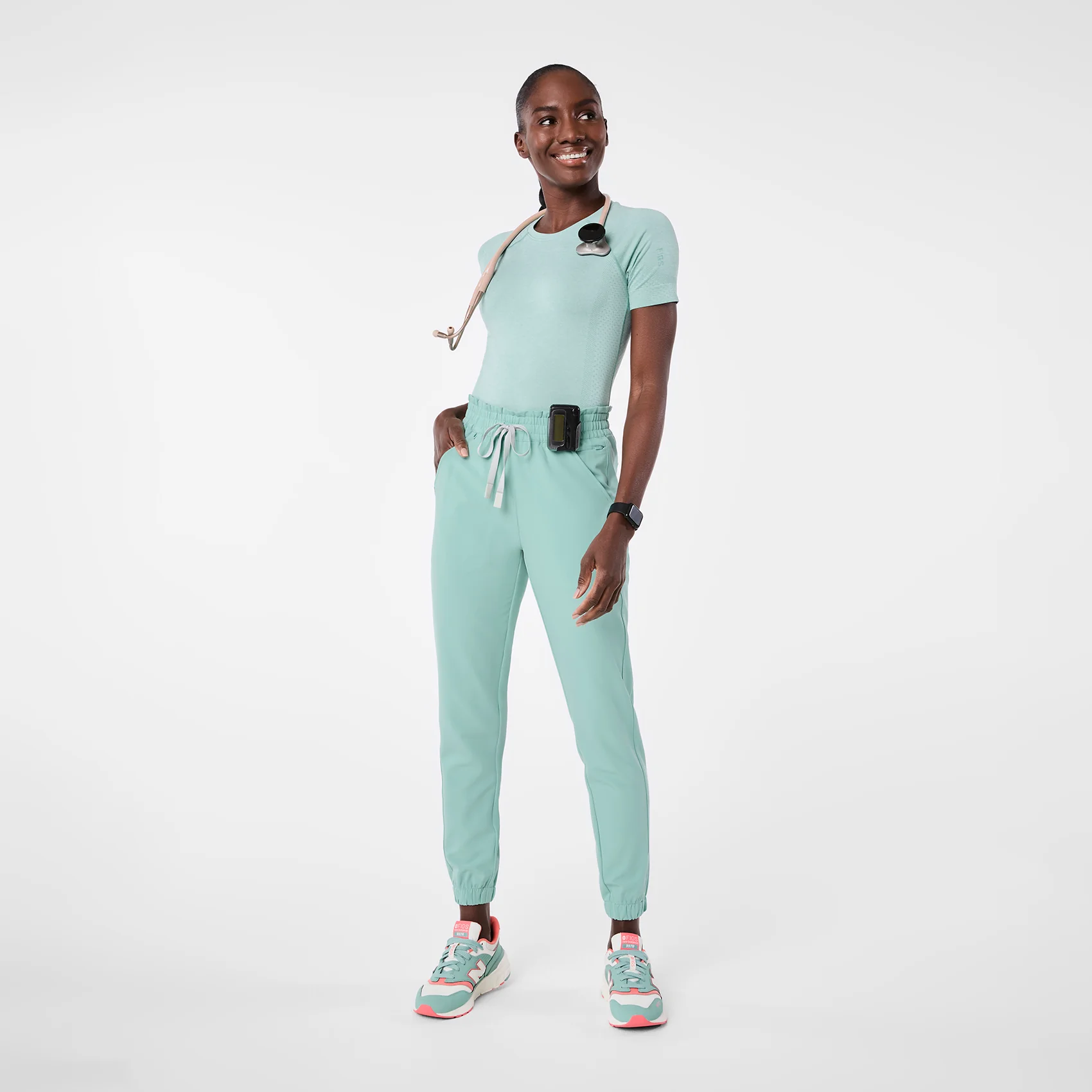 women's Seaglass Regina High Waisted Slim Jogger - Petite Scrub Pant - Image 2