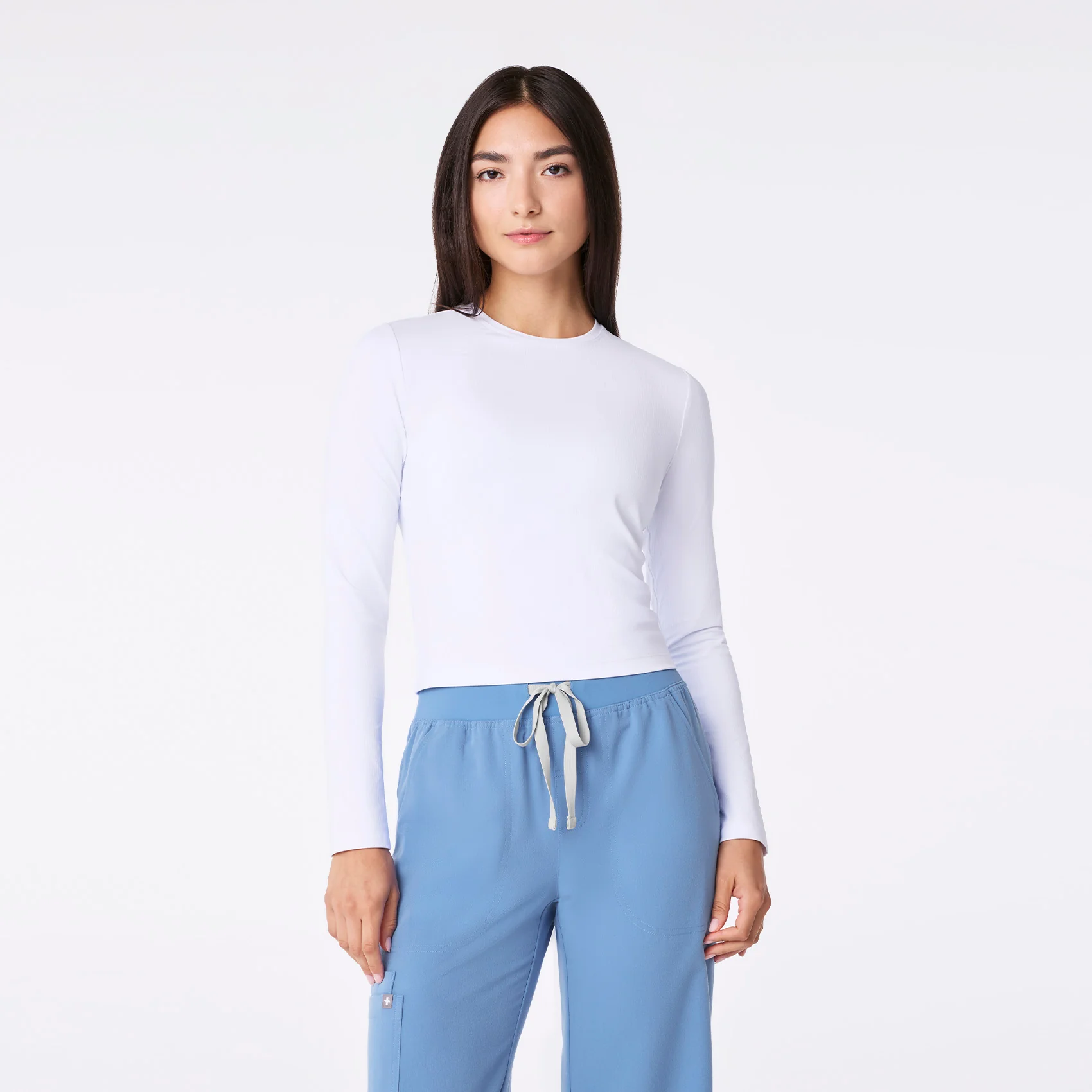 women's White Ribbed Cropped - Longsleeve Underscrub