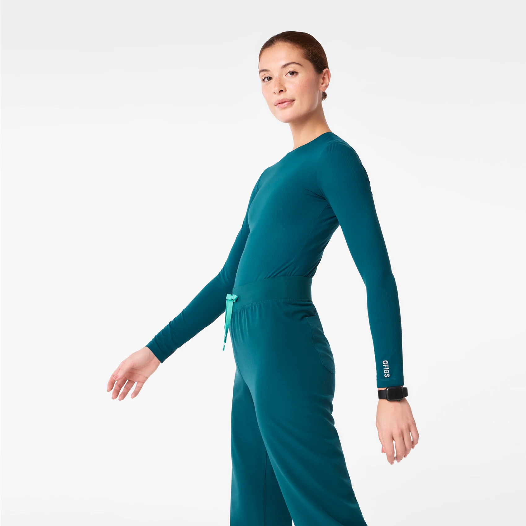 women's Caribbean Blue Ribbed - Longsleeve Underscrub - Image 3