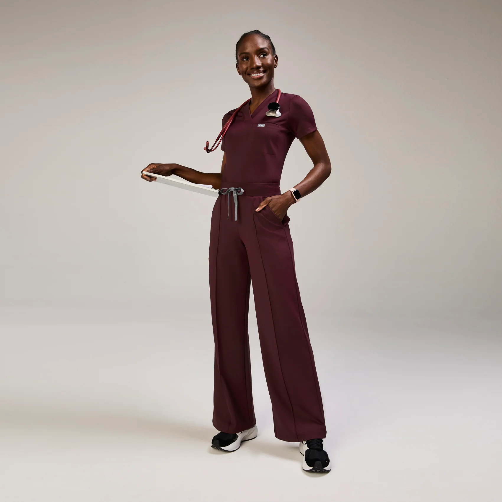 women's Burgundy High Waisted Salina FORMx Wide Leg - Petite Scrub Pant™ - Image 2