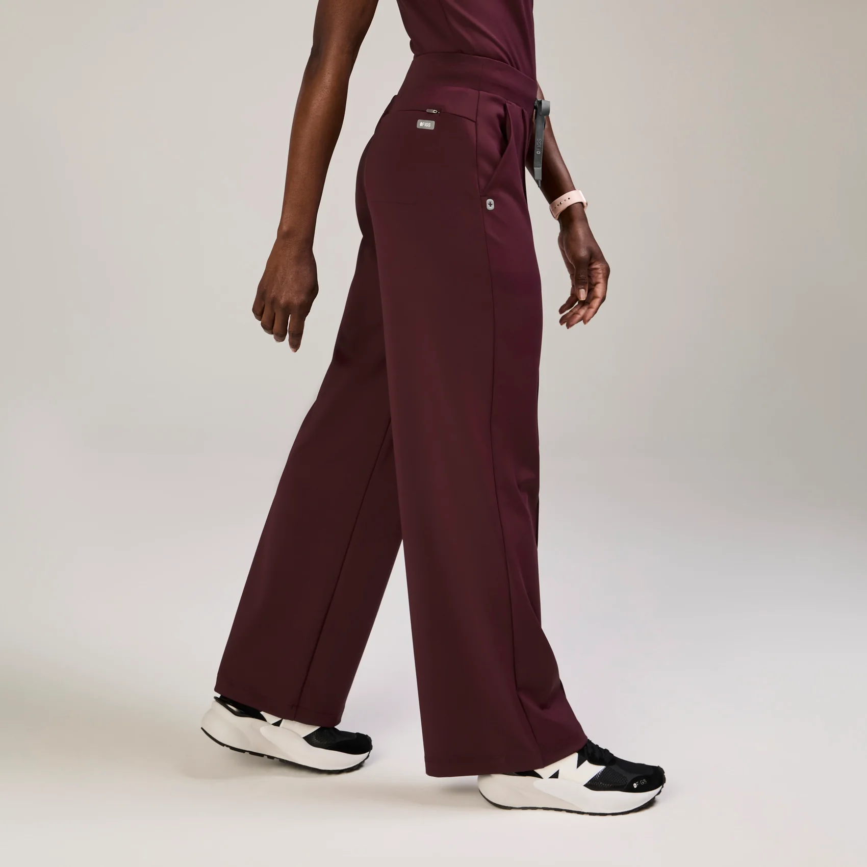 women's Burgundy High Waisted Salina FORMx Wide Leg - Petite Scrub Pant™ - Image 3