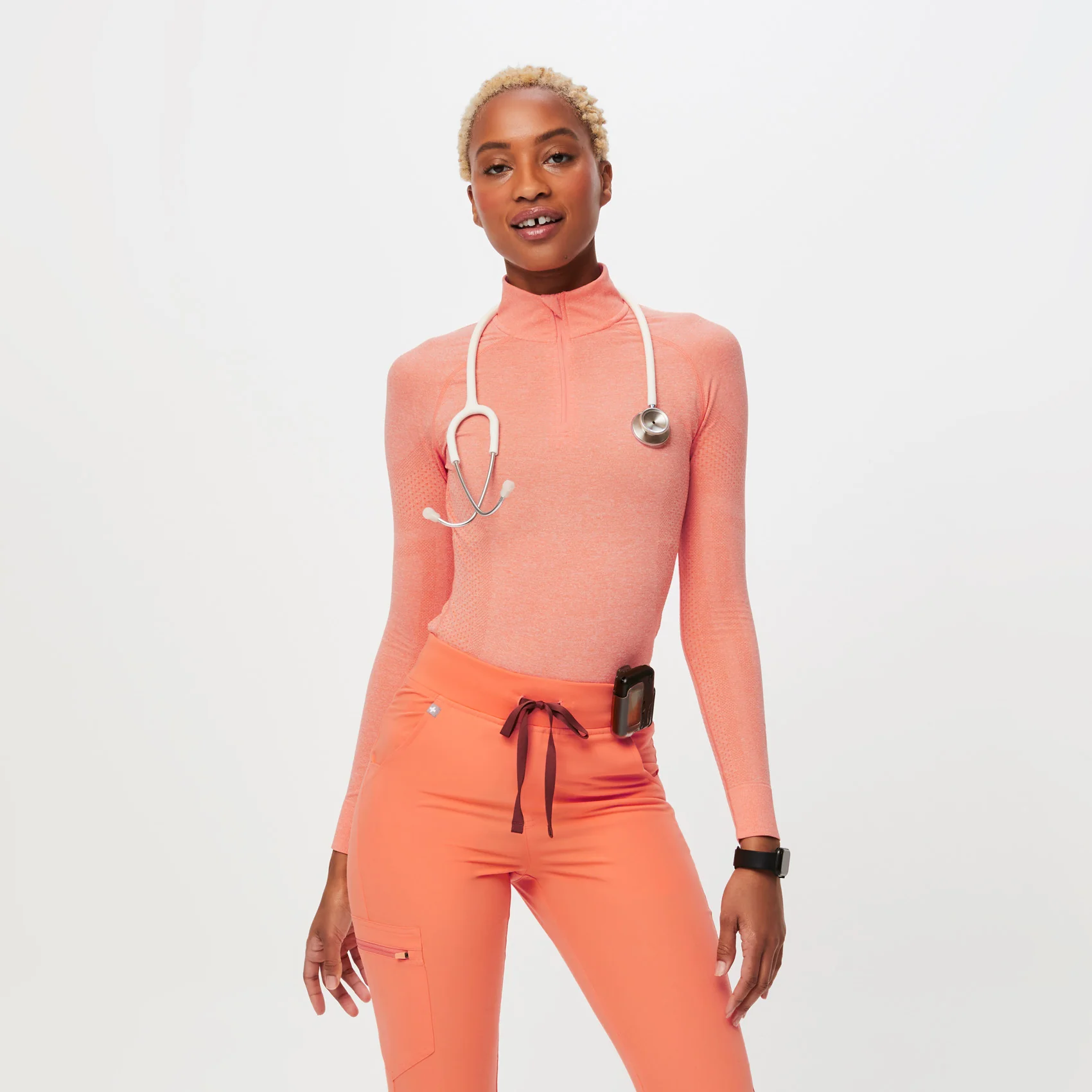 women's Heather Papaya Salta Seamless - ¼ Zip