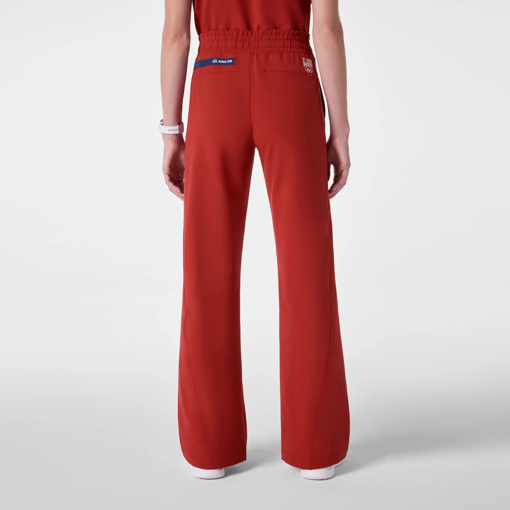 women's Team USA Red FIGS x Team USA High Waisted FIBREx Wide Leg - Tall Scrub Pant - Image 4