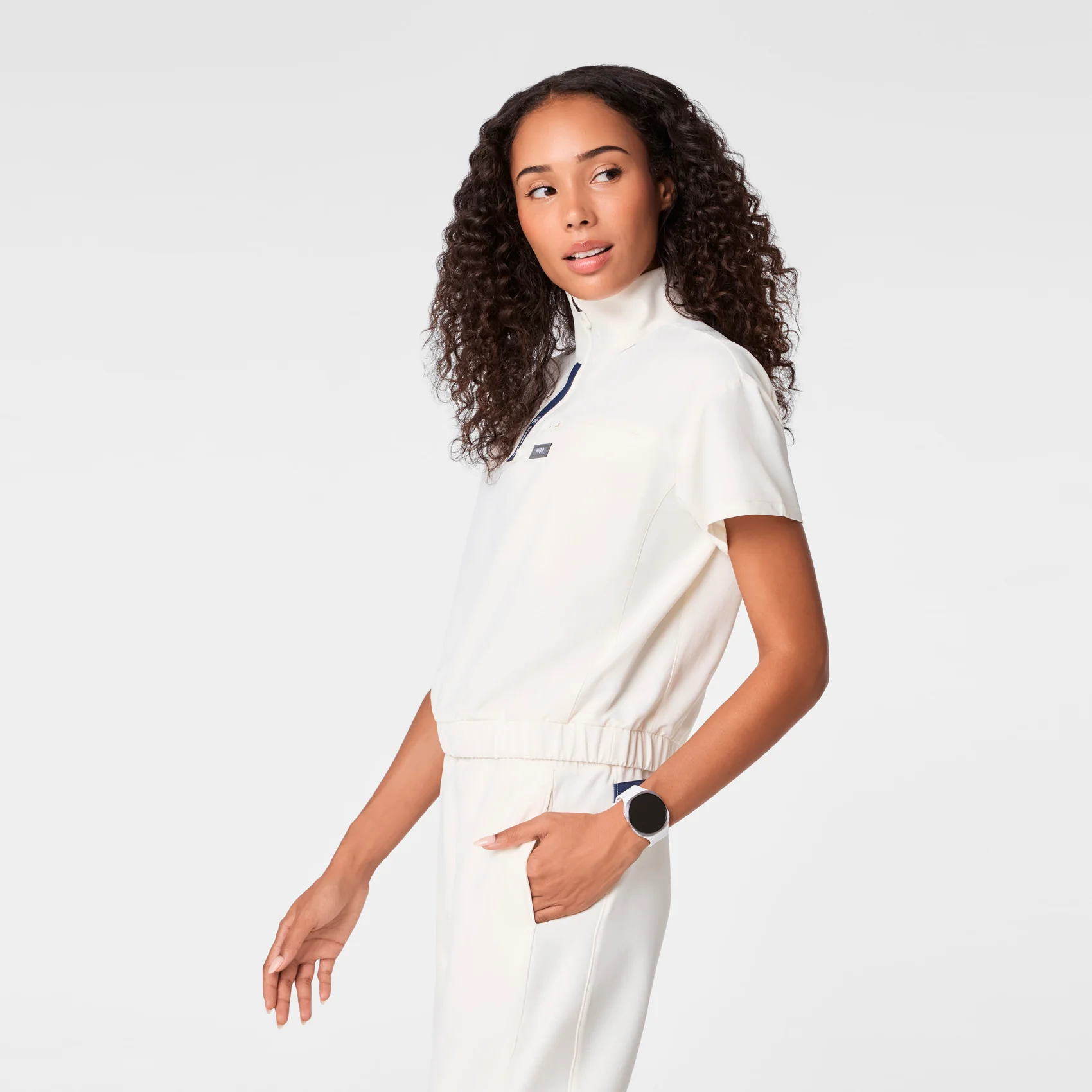 women's Off White FIGS x Team USA FIBREx Mock Neck - Scrub Top - Image 3