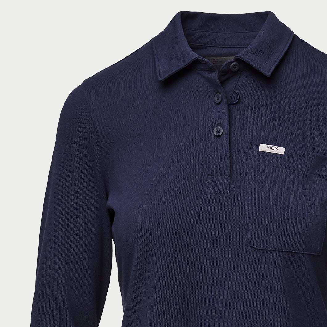 women's Navy FIGSPRO™ Pique Longsleeve Scrubpolo - Image 9