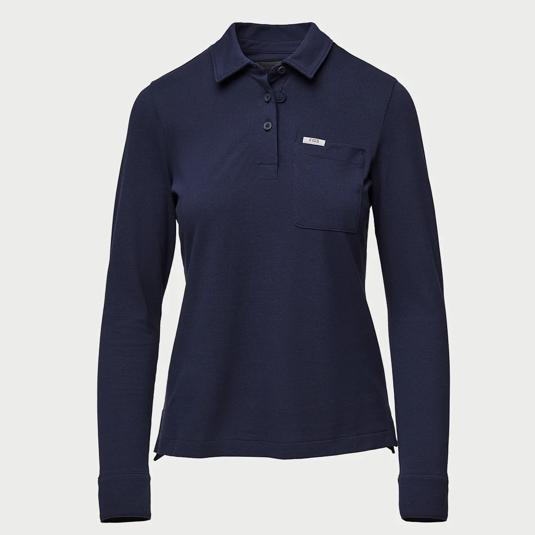 women's Washed Olive FIGSPRO™ Pique Longsleeve Scrubpolo - Image 9