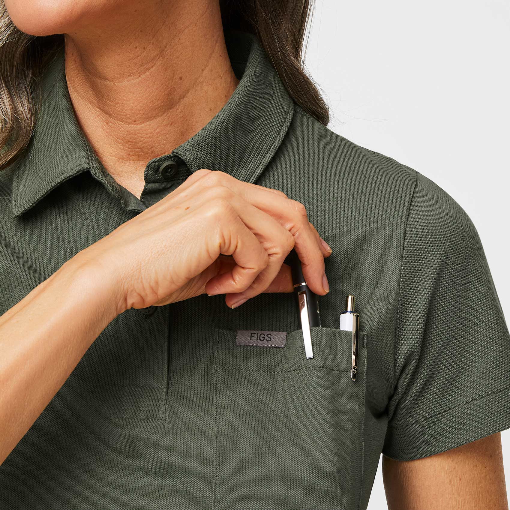 women's Washed Olive FIGSPRO™ Pique - Shortsleeve Scrubpolo™ - Image 6