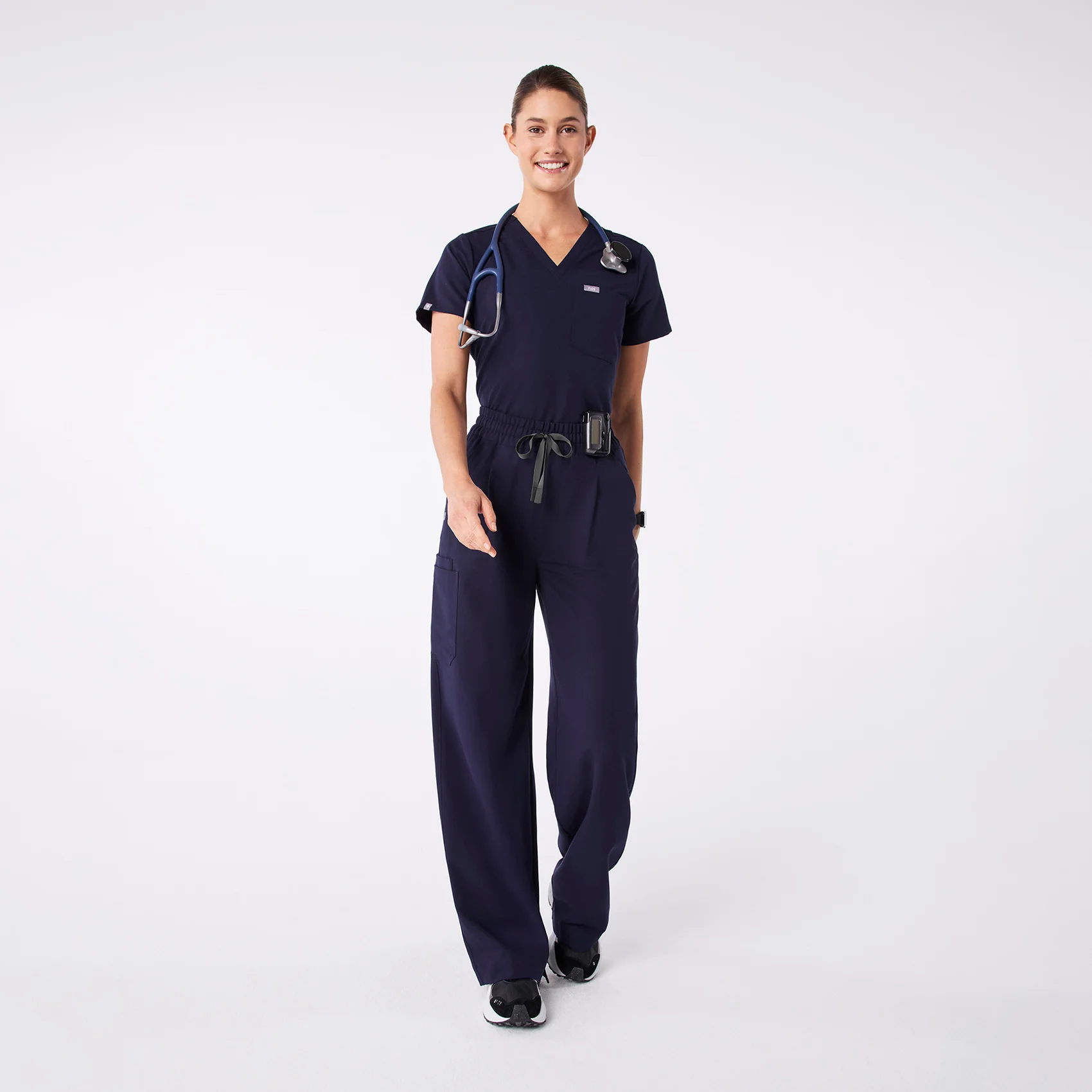 women's Navy Ultra High Rise Shelby Wide Leg - Petite Scrub Pant - Image 2